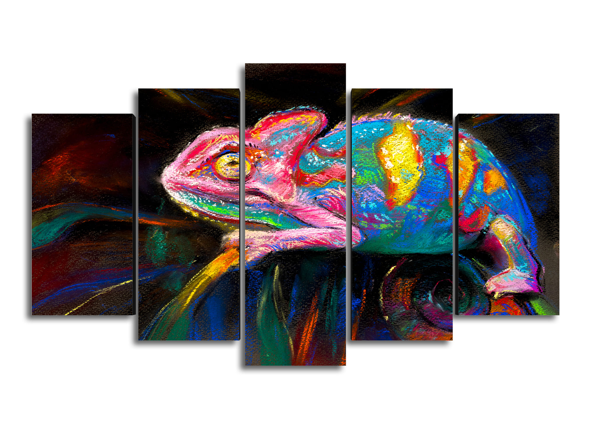 Cuadro Decorativo Animales Camaleon Multicolor100x60cm 5pzs Cuadros MX
