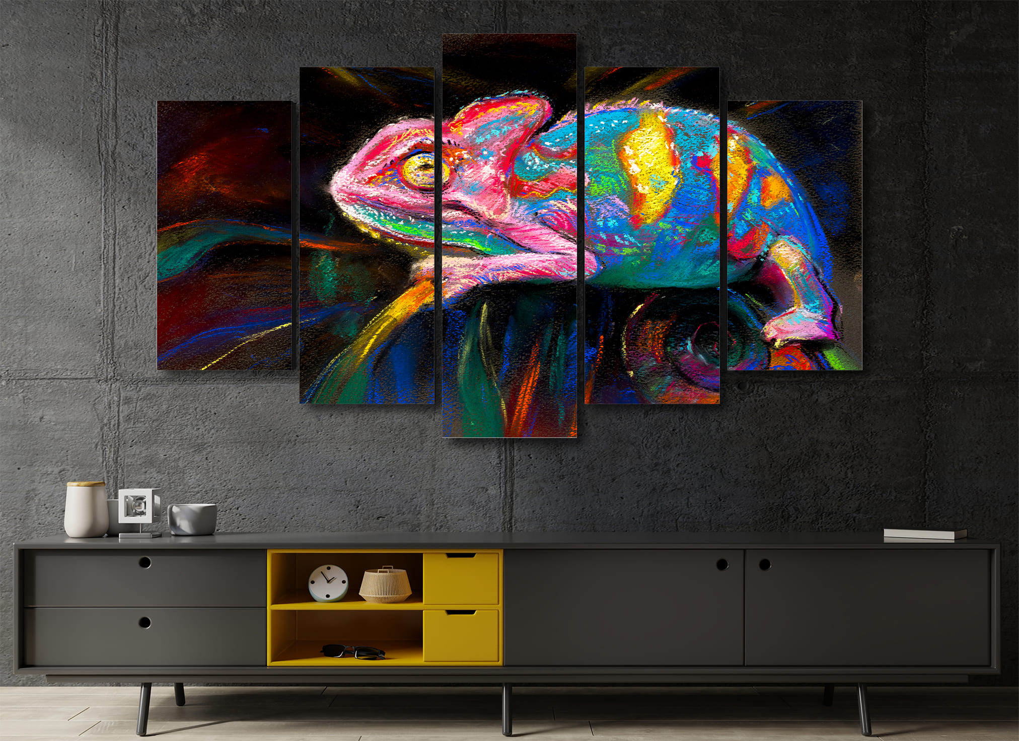 Cuadro Decorativo Animales Camaleon Multicolor100x60cm 5pzs Cuadros MX