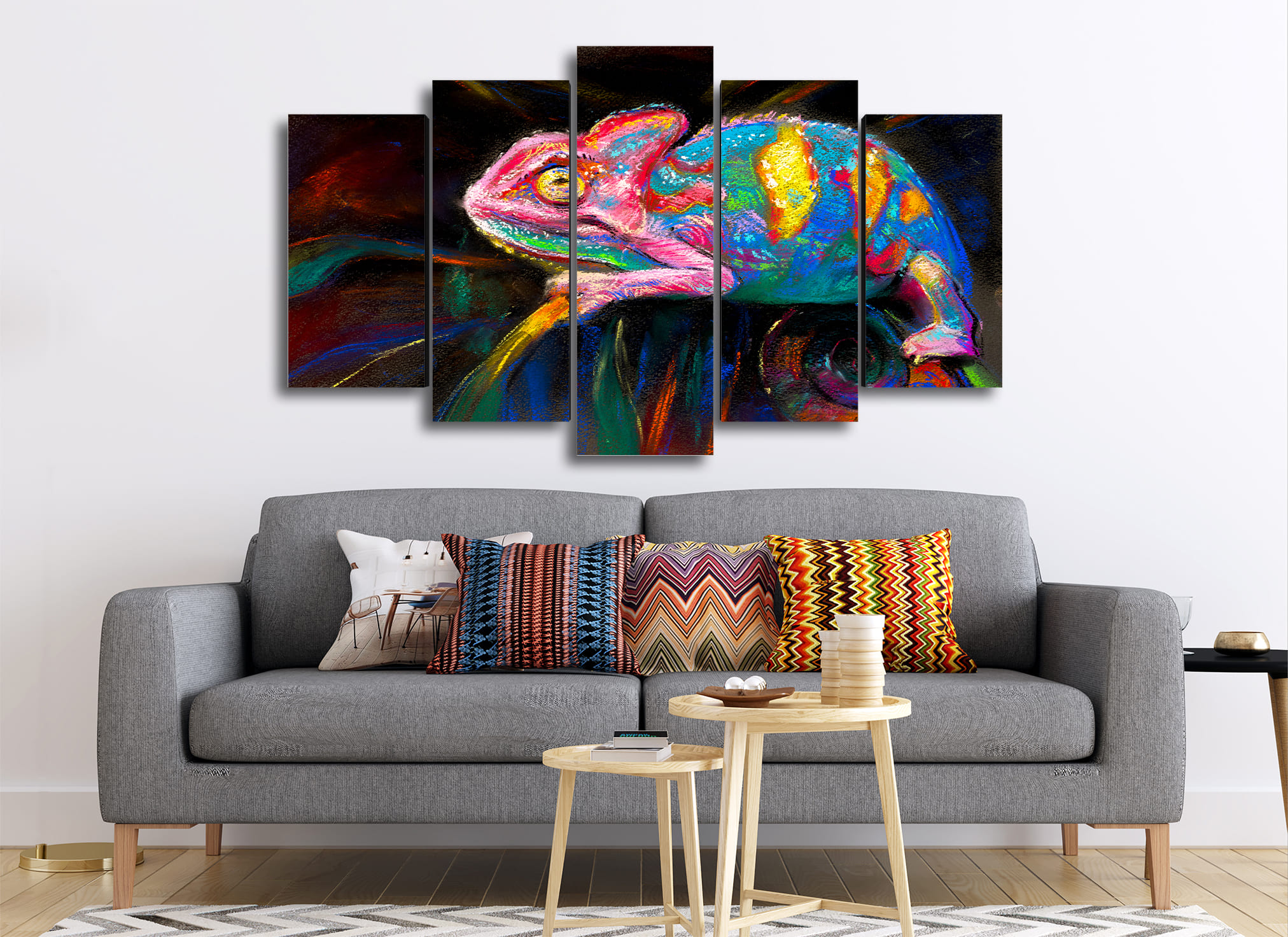 Cuadro Decorativo Animales Camaleon Multicolor100x60cm 5pzs Cuadros MX