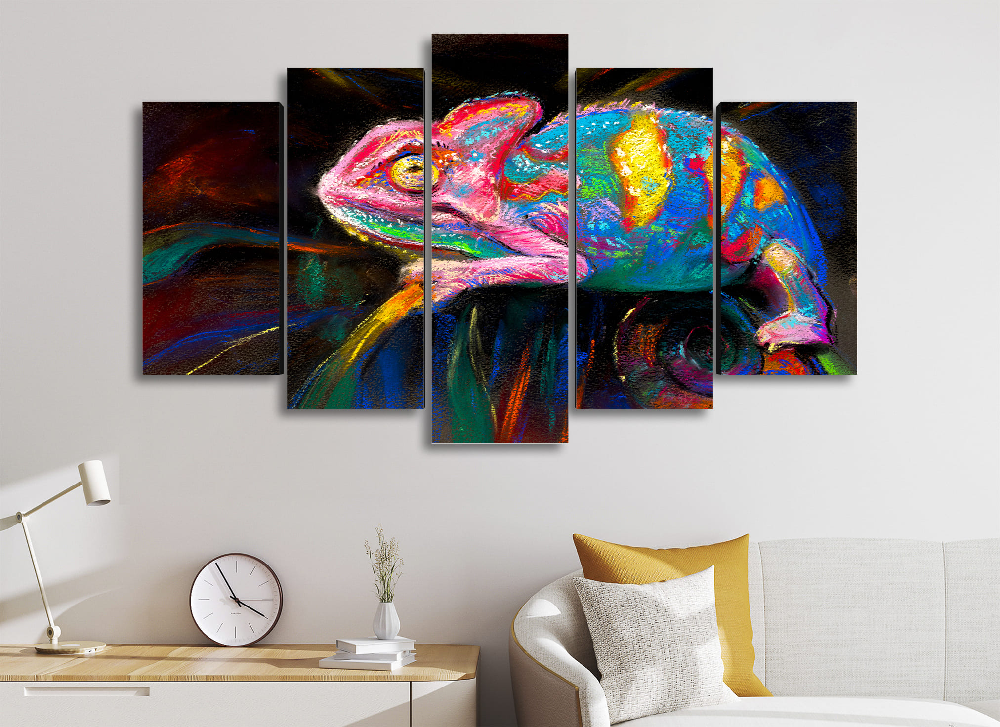 Cuadro Decorativo Animales Camaleon Multicolor100x60cm 5pzs Cuadros MX