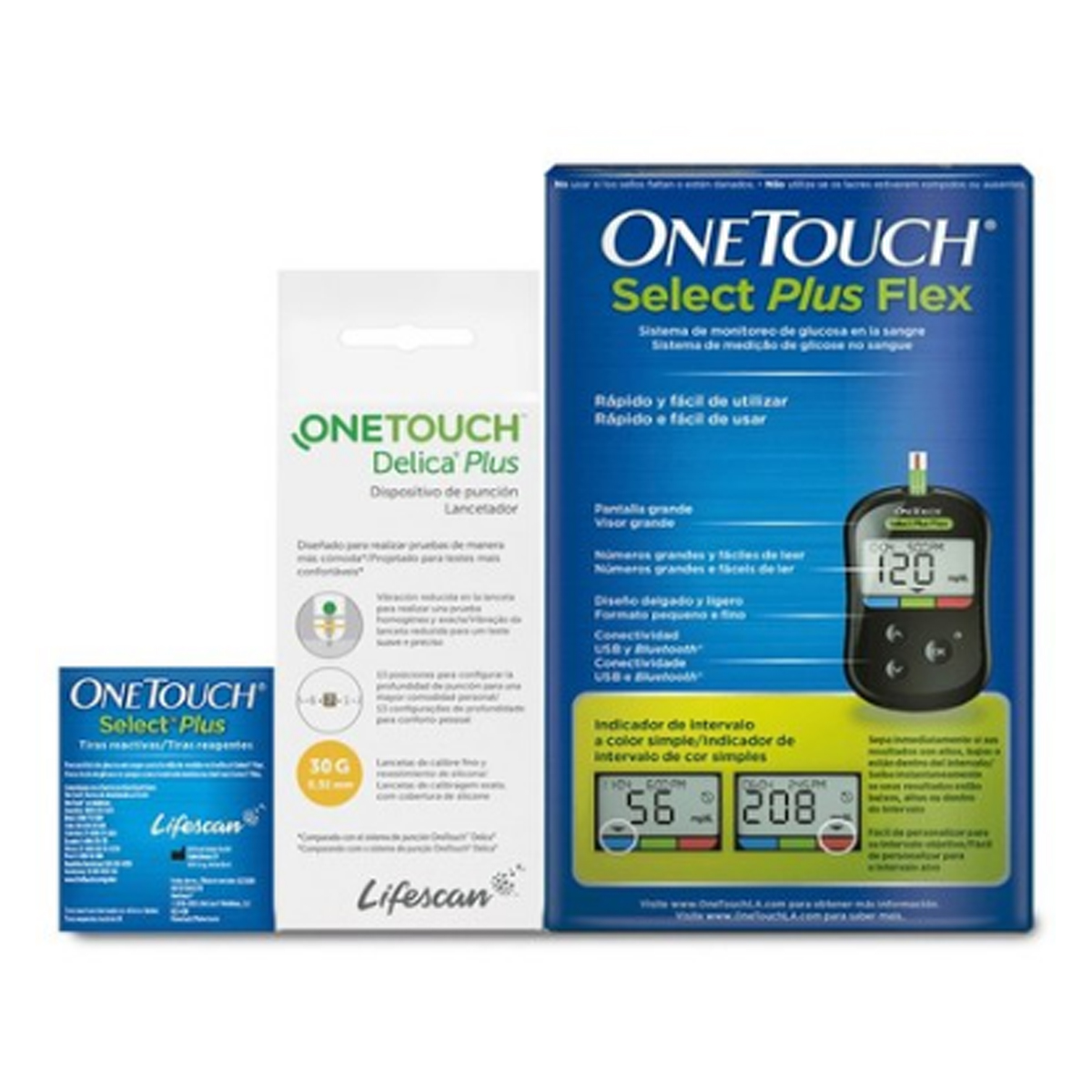 Medidor de Glucosa Select Plus Flex+Tiras+Lancetas Onetouch CST 670269
