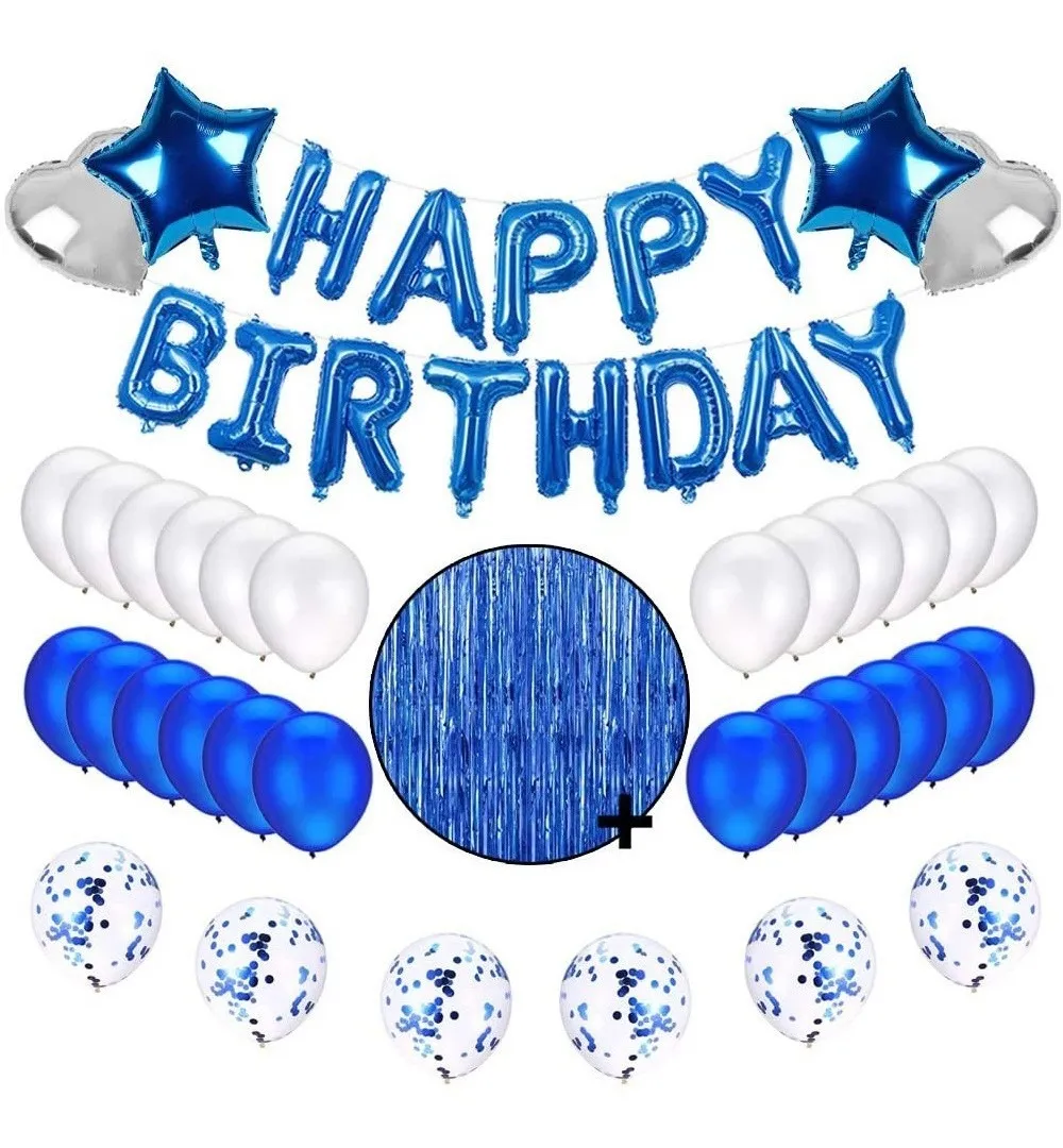 Juego De Globos Para Decoración De Fiesta De Cumpleaños Azul