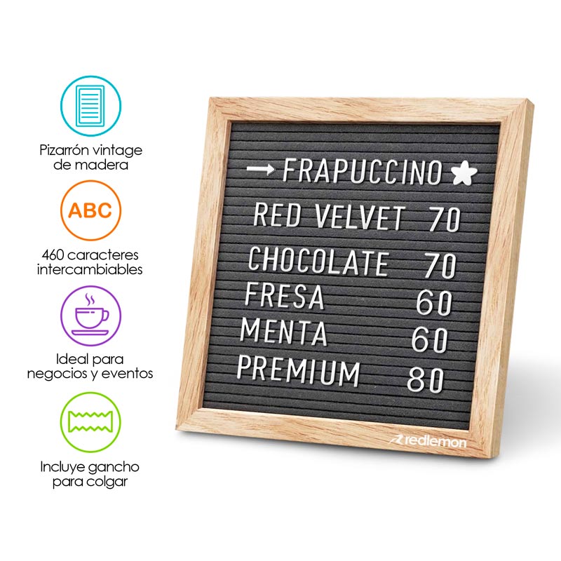 Pizarrón de Madera Letrero Vintage Letras Números Emojis 460Pz Redlemon