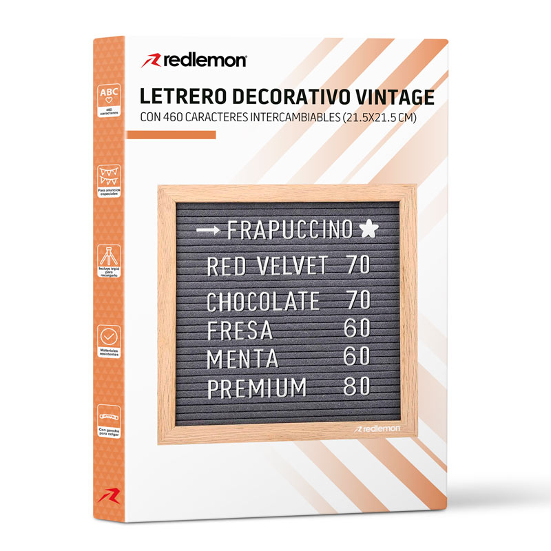Pizarrón de Madera Letrero Vintage Letras Números Emojis 460Pz Redlemon