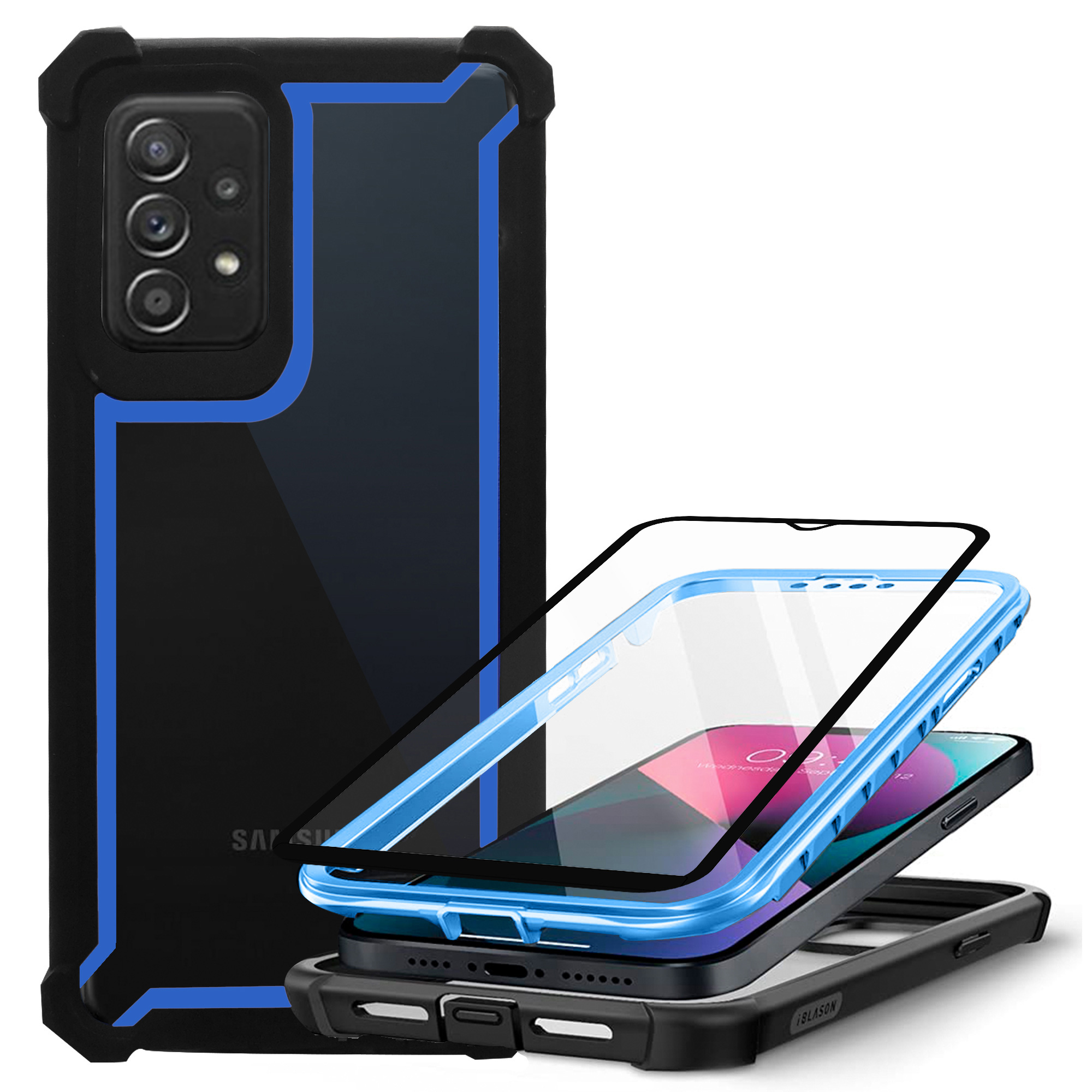 Funda de Uso Rudo 360 Atti TOUGH 360 Para SAMSUNG A52 Mas Mica 9D Azul