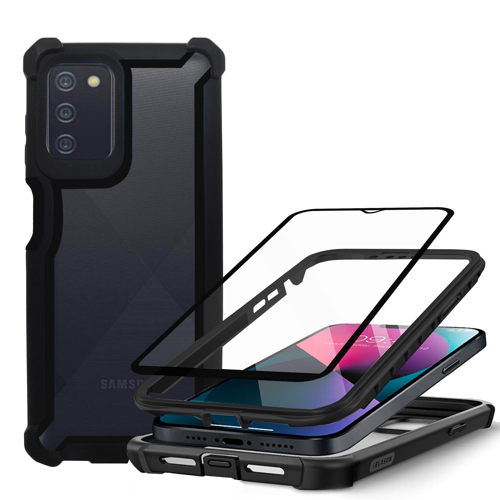 Funda de Uso Rudo 360 Atti TOUGH 360  Para SAMSUNG A03s Mas Mica 9D Negro