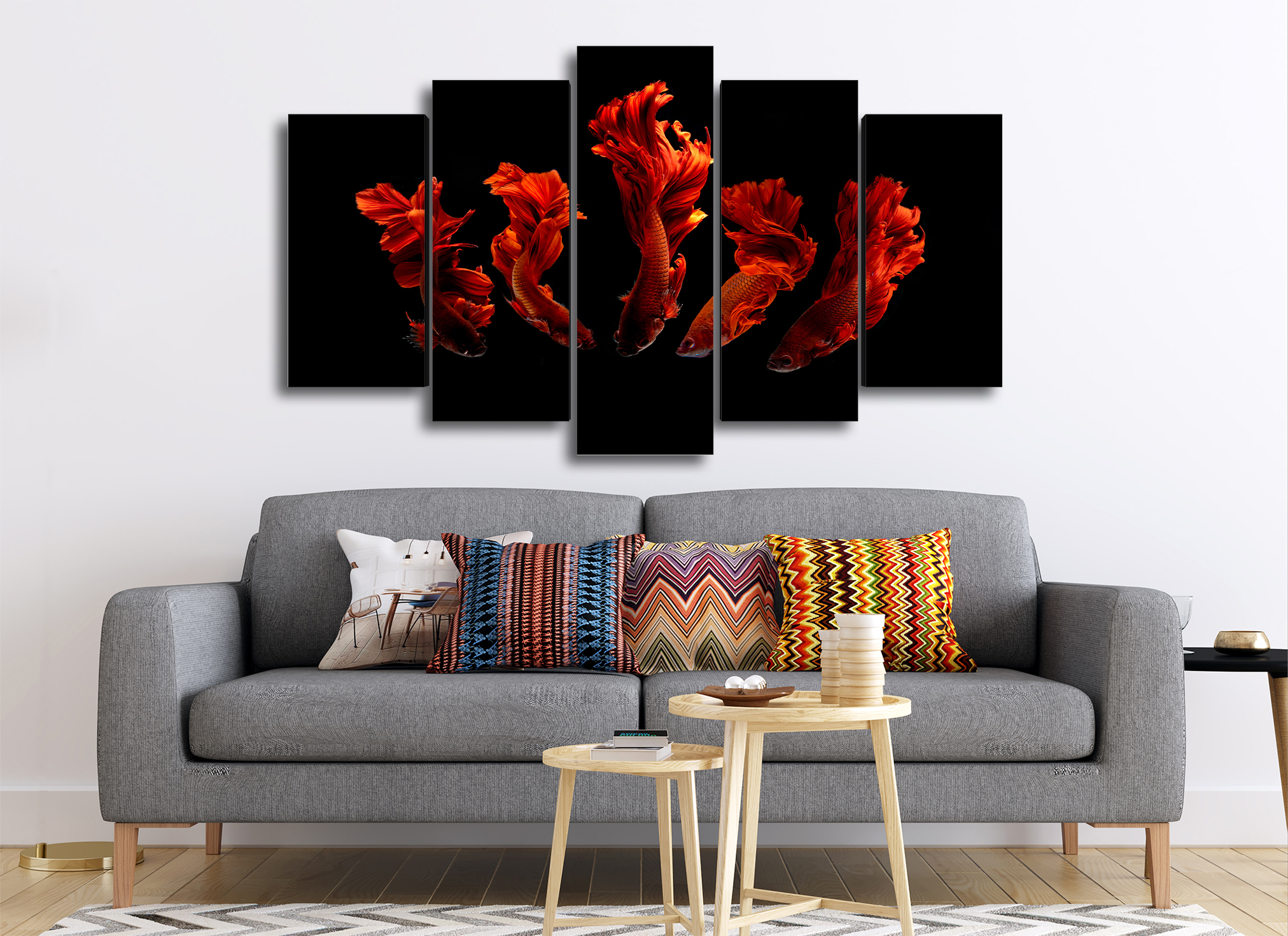 Cuadro Decorativo Animales Peces Rojos Fondo Negro100x60cm 5pzs Cuadros MX