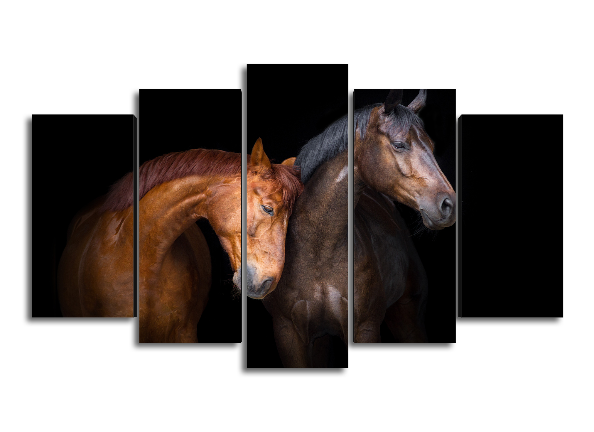 Cuadro Decorativo Animales Caballos Negro/Marron Fondo Negro 100x60cm 5pzs Cuadros MX