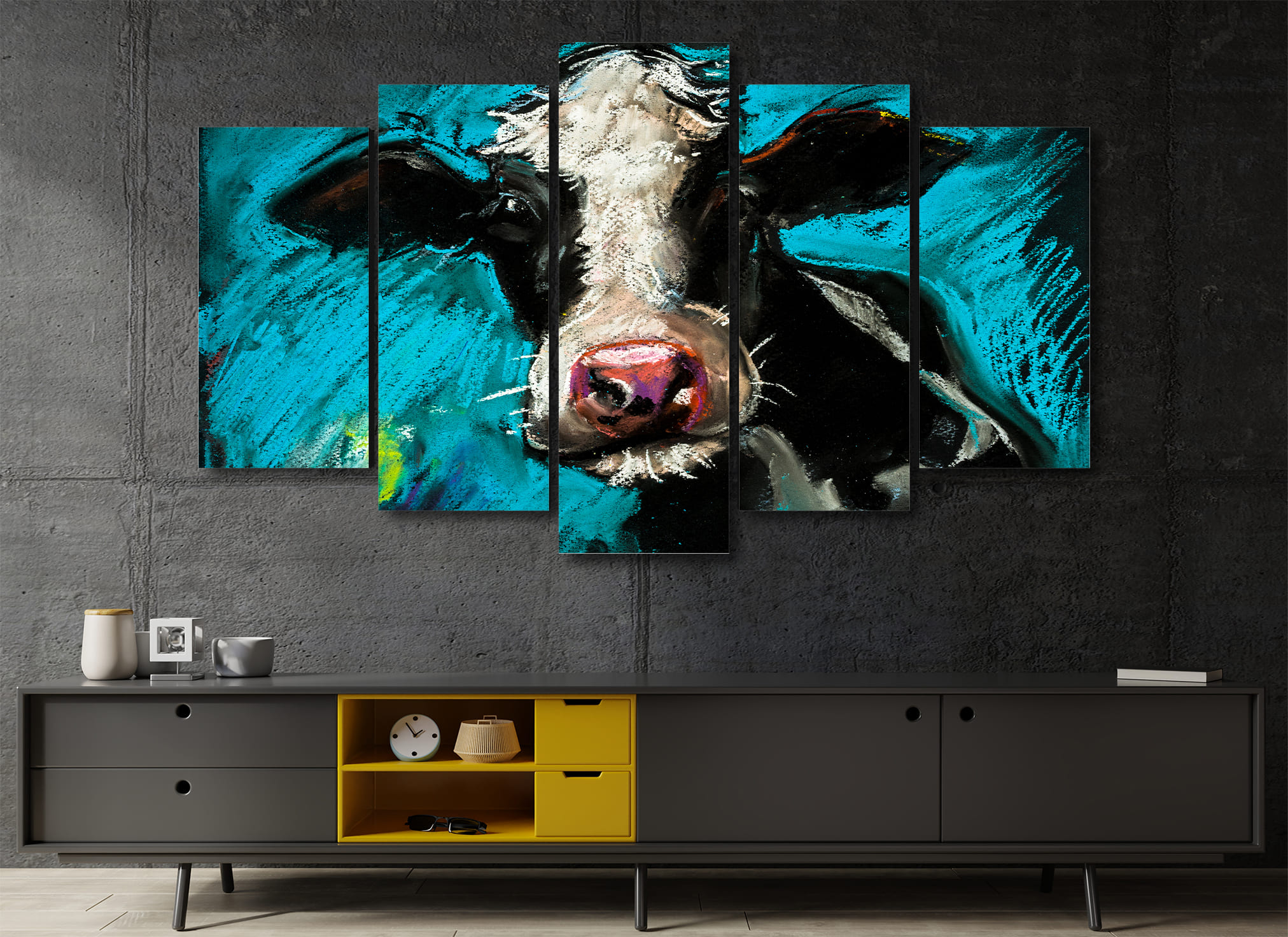 Cuadro Decorativo Animales Vaca Lechera 100x60cm 5pzs Cuadros MX