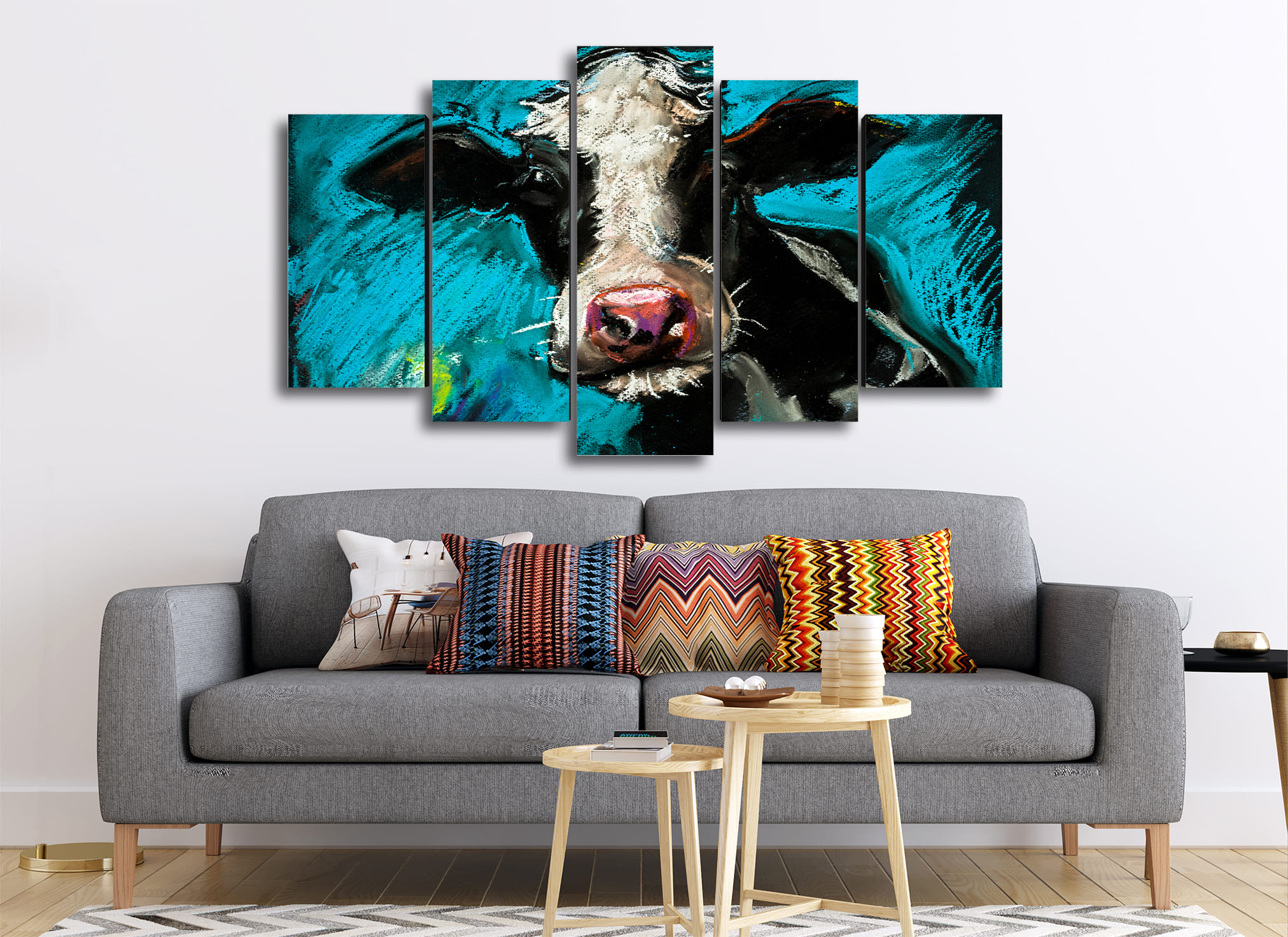 Cuadro Decorativo Animales Vaca Lechera 100x60cm 5pzs Cuadros MX
