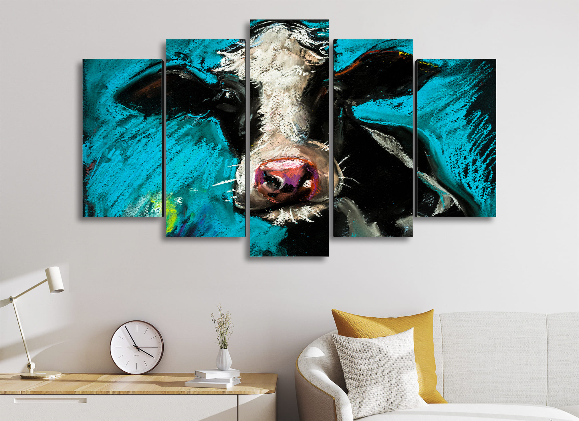Cuadro Decorativo Animales Vaca Lechera 100x60cm 5pzs Cuadros MX