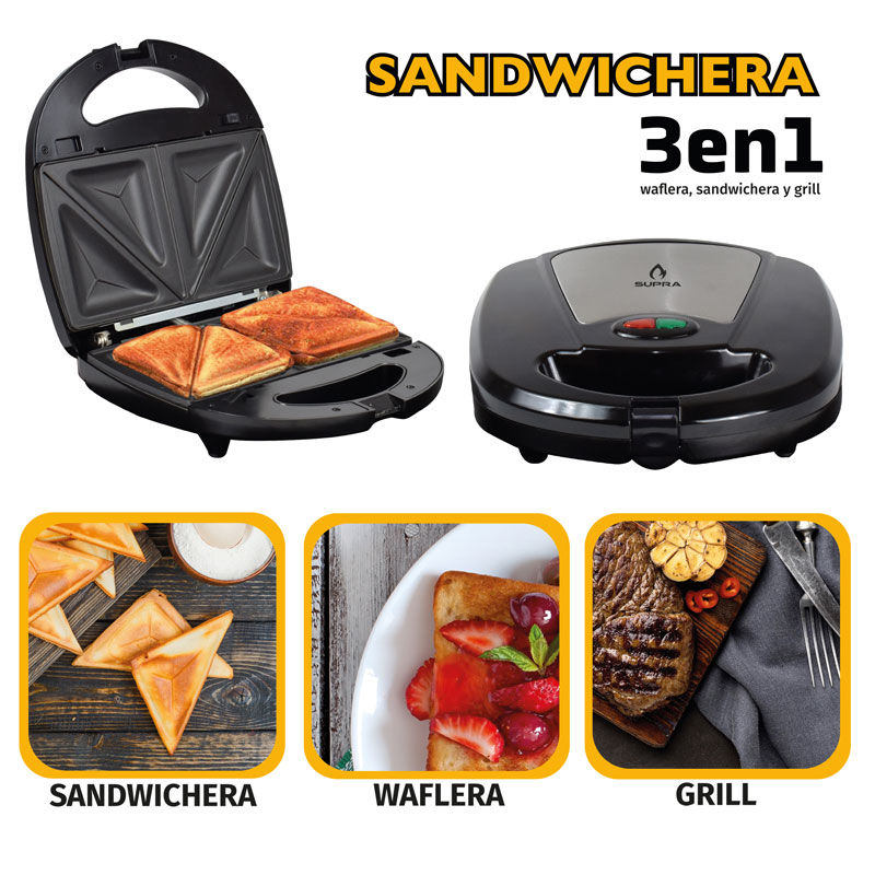 SANDWICHERA GRILL 3 EN 1 SUPRA COLOR NEGRO