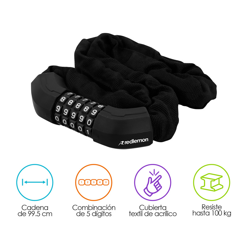 Candado de Combinación para Bicicleta Resistente al Agua (99 cm) Redlemon