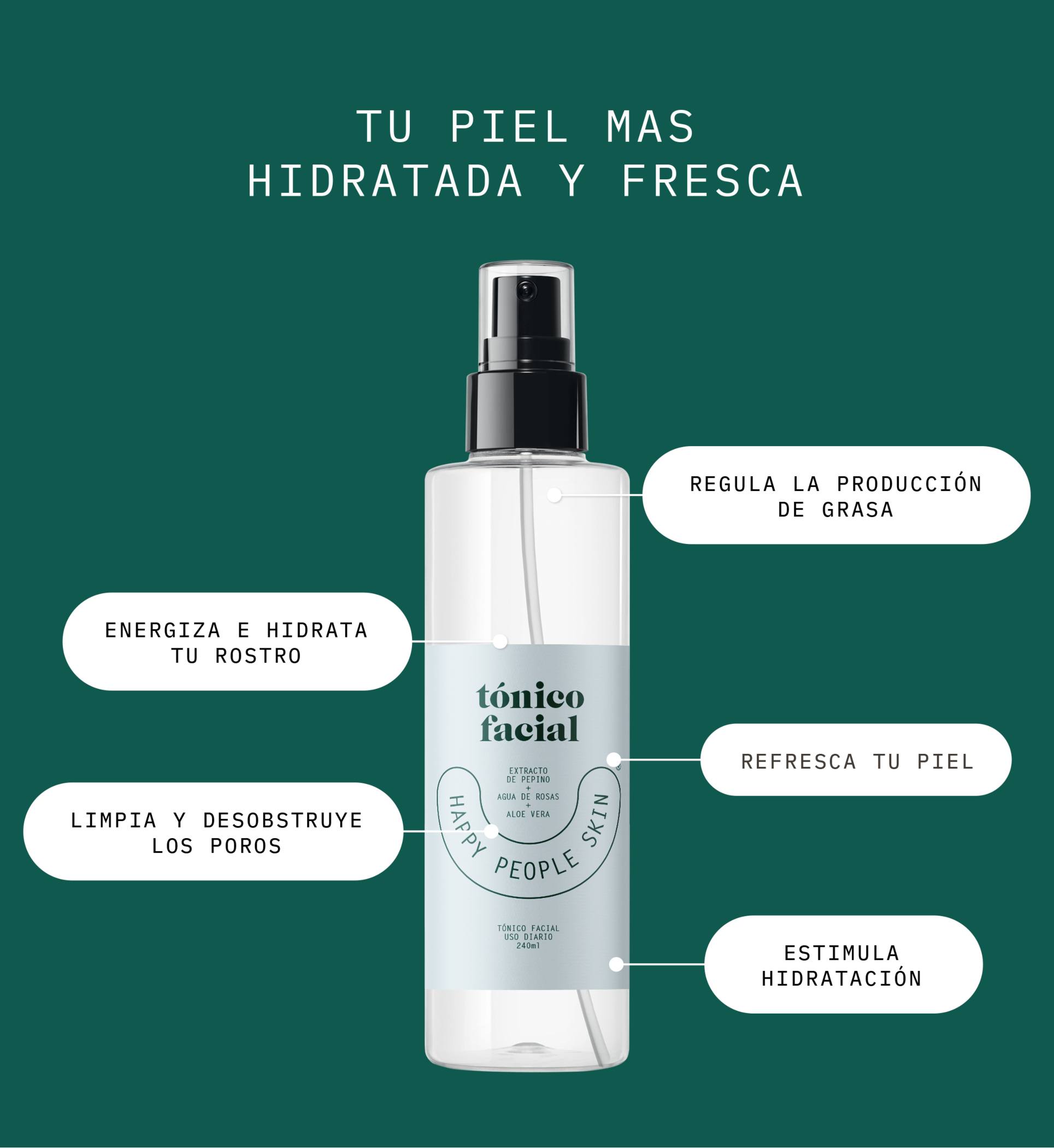 Tonificador Facial Happy People Skin 240ml Productos Belleza