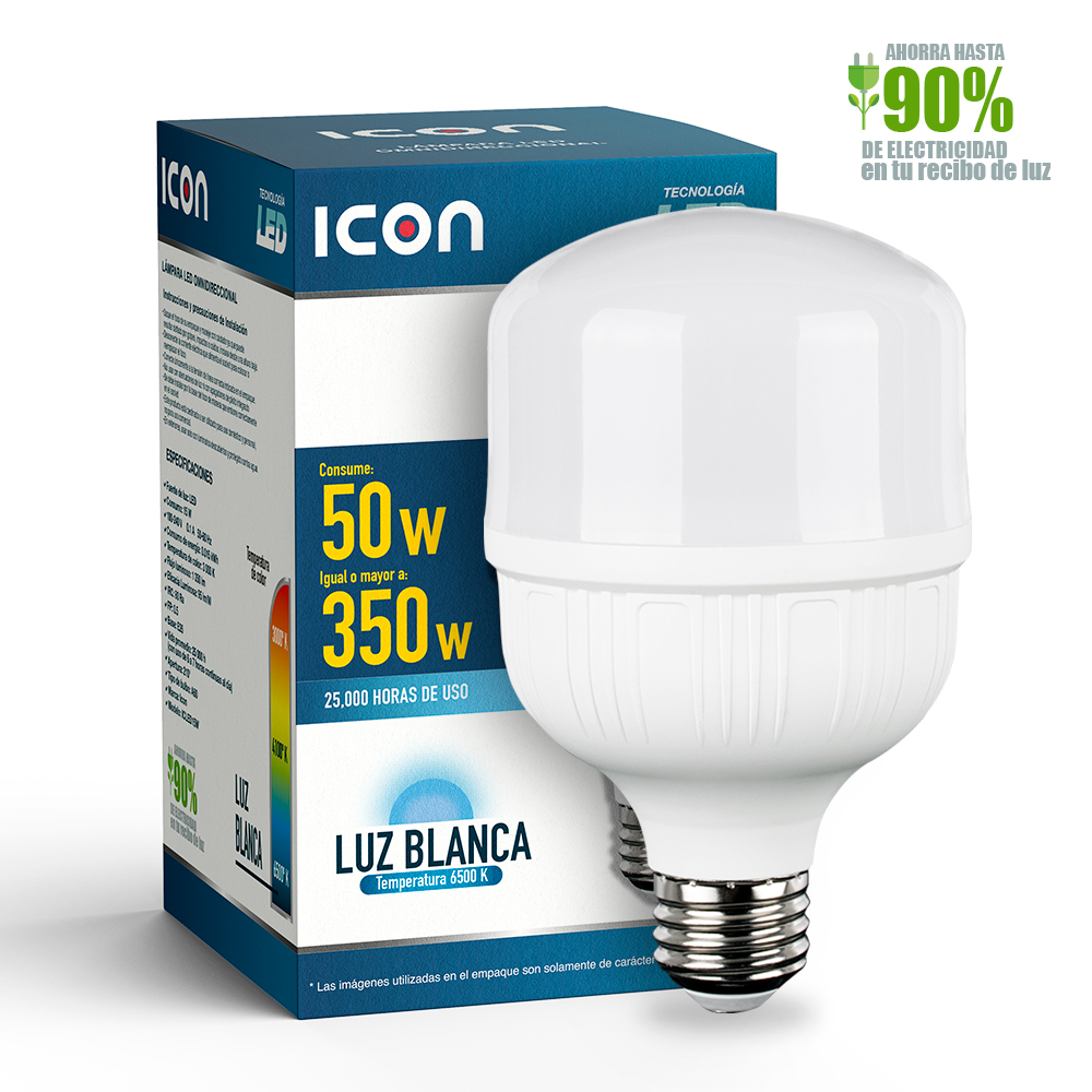 Foco Icon Led Opalino Tipo Bulbo T 50w Luz Fría Ilumina 350w