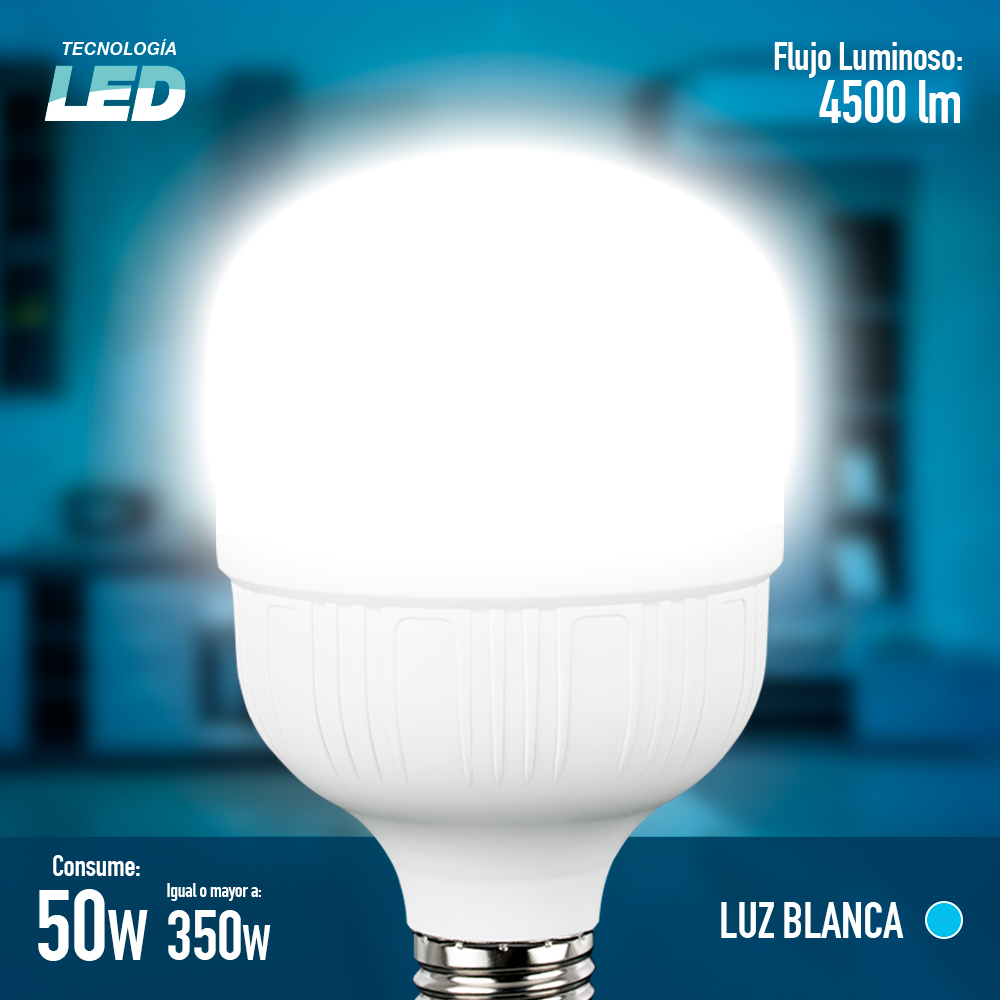 Foco Icon Led Opalino Tipo Bulbo T 50w Luz Fría Ilumina 350w