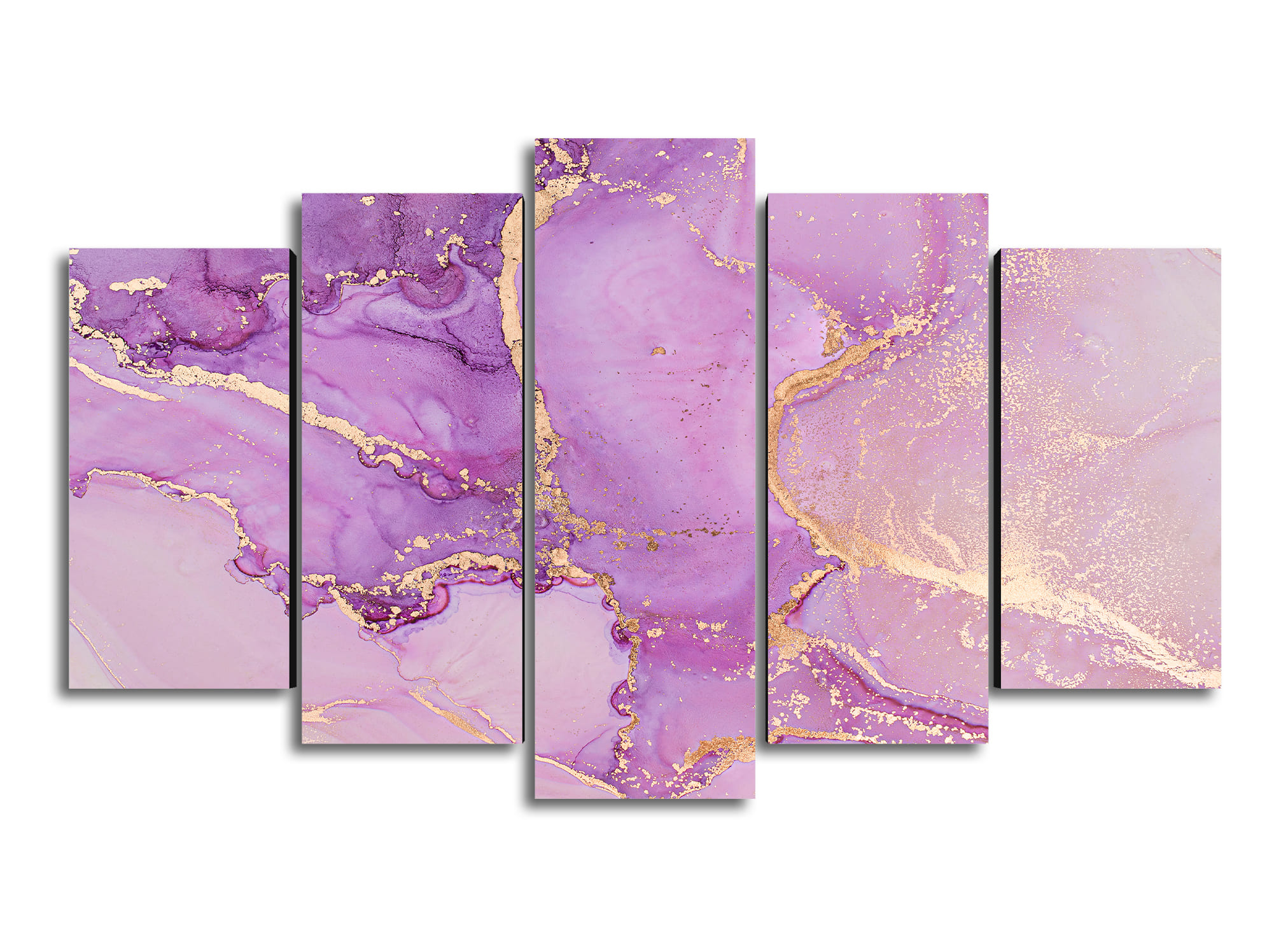 Cuadro Decorativo Abstracto Purpura Oro Moderno 100x60cm 5pzs Cuadros MX