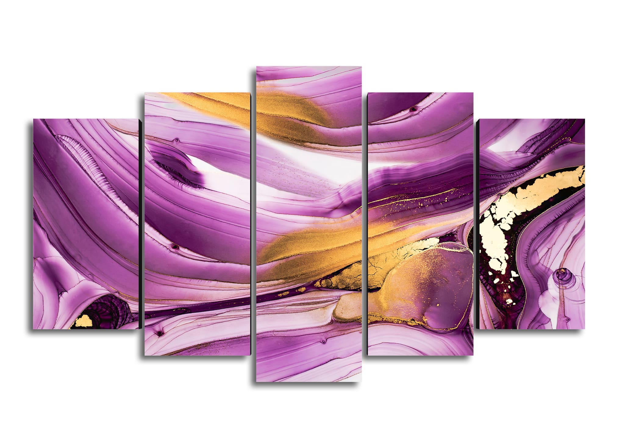 Cuadro Decorativo Abstracto Violeta Oro Moderno 100x60cm 5pzs Cuadros MX