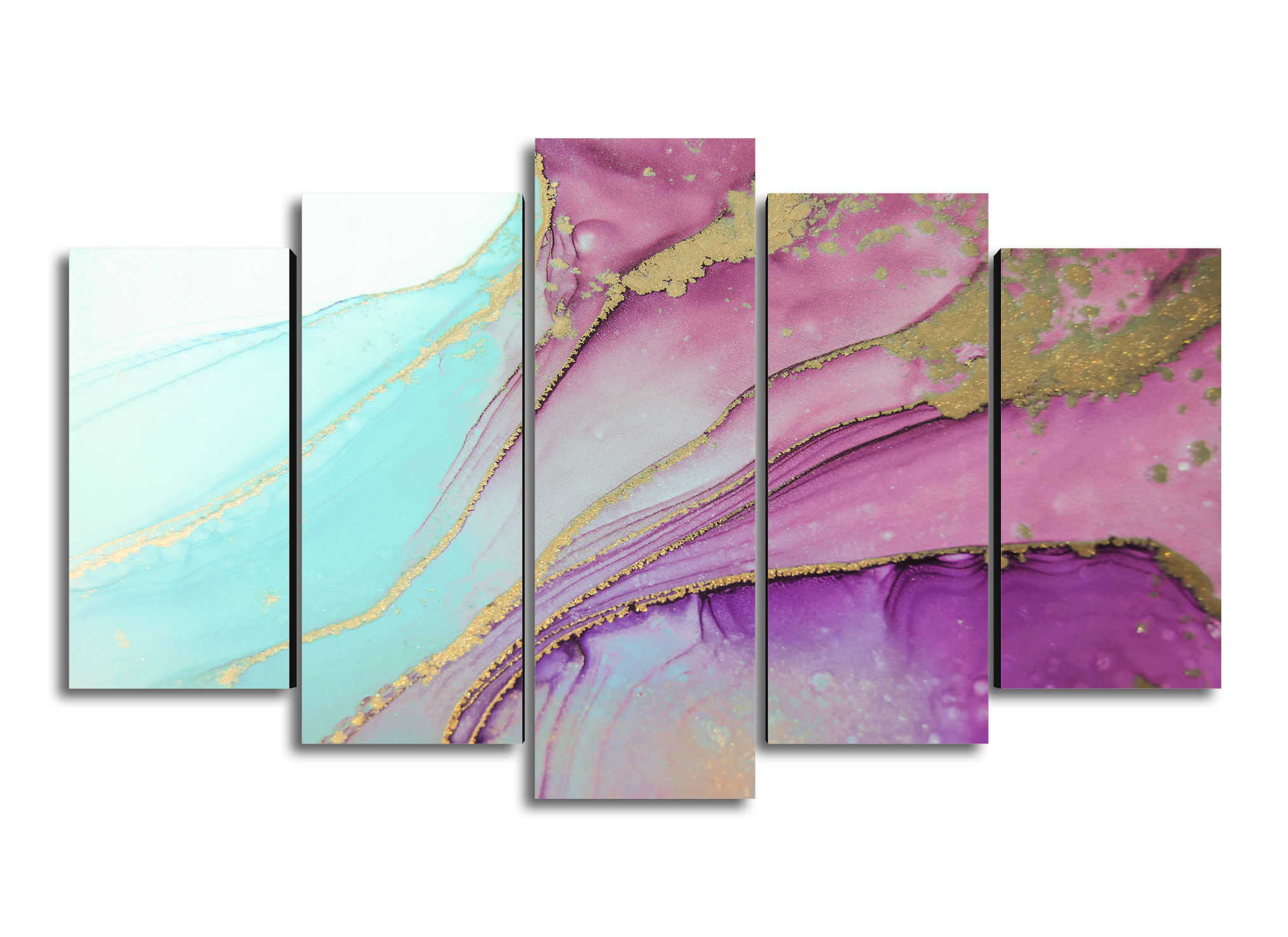 Cuadro Decorativo Abstracto Moderno Oro Violeta 100x60cm 5pzs Cuadros MX