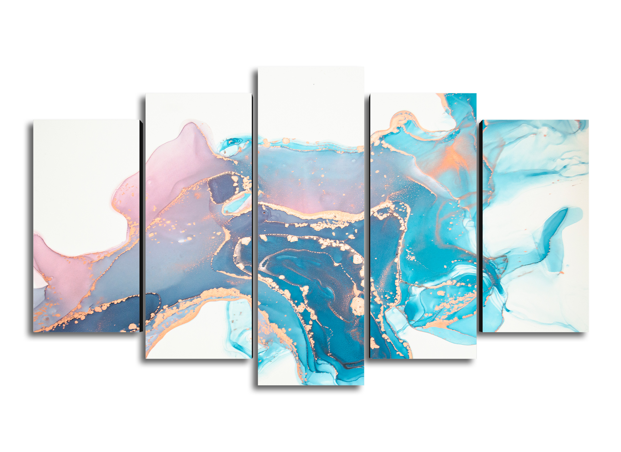 Cuadro Decorativo Abstracto Moderno Oro/Azul/Blanco 100x60cm 5pzs Cuadros MX