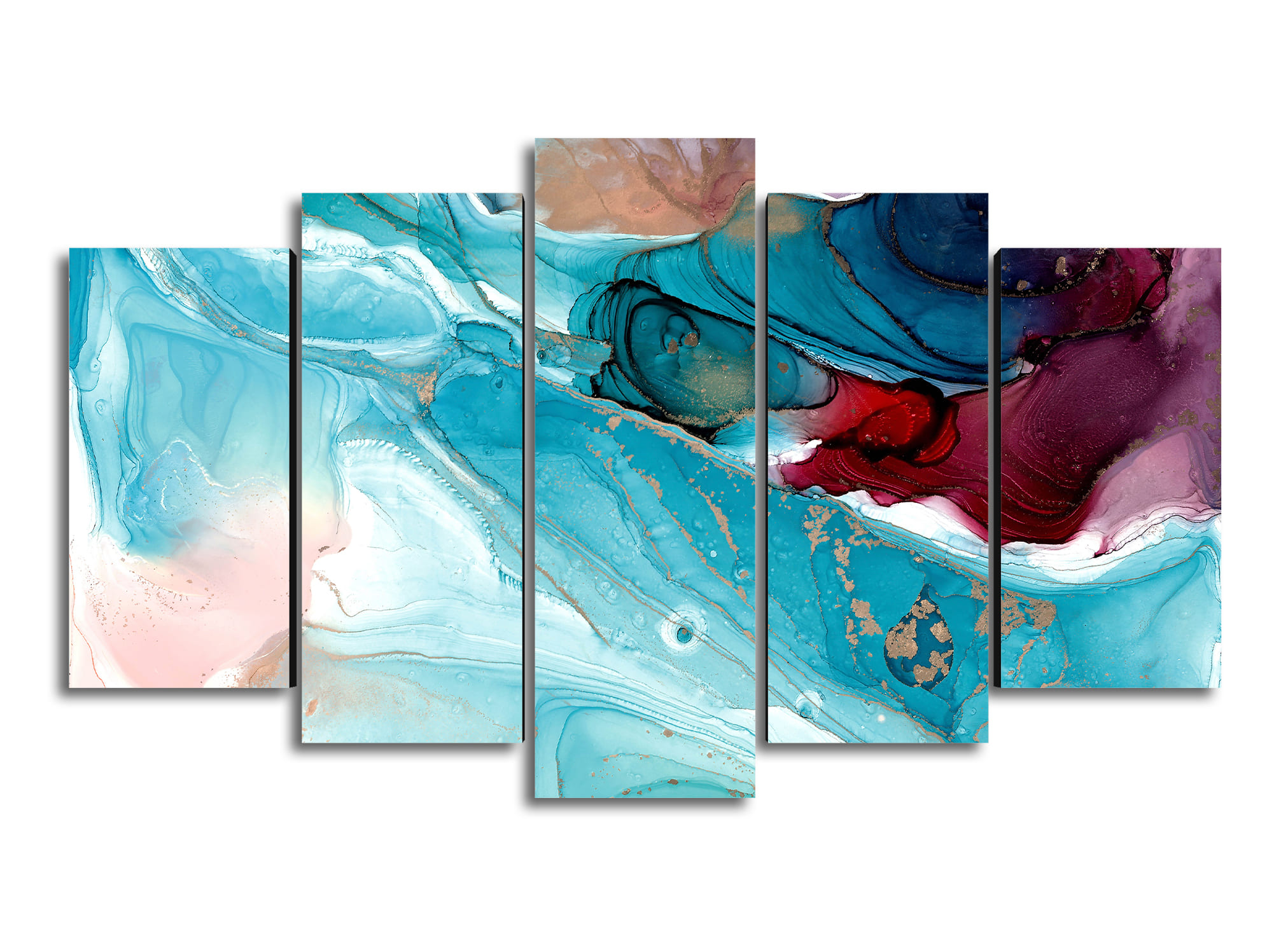 Cuadro Decorativo Abstracto Moderno Agua Marina 100x60cm 5pzs Cuadros MX