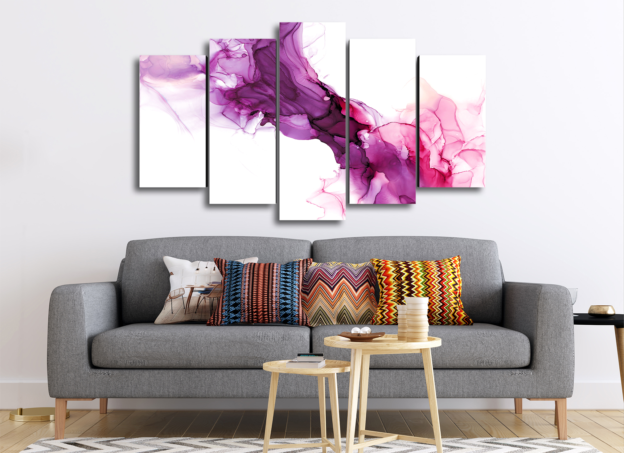 Cuadro Decorativo Abstracto Moderno Violeta Marmol 100x60cm 5pzs Cuadros MX