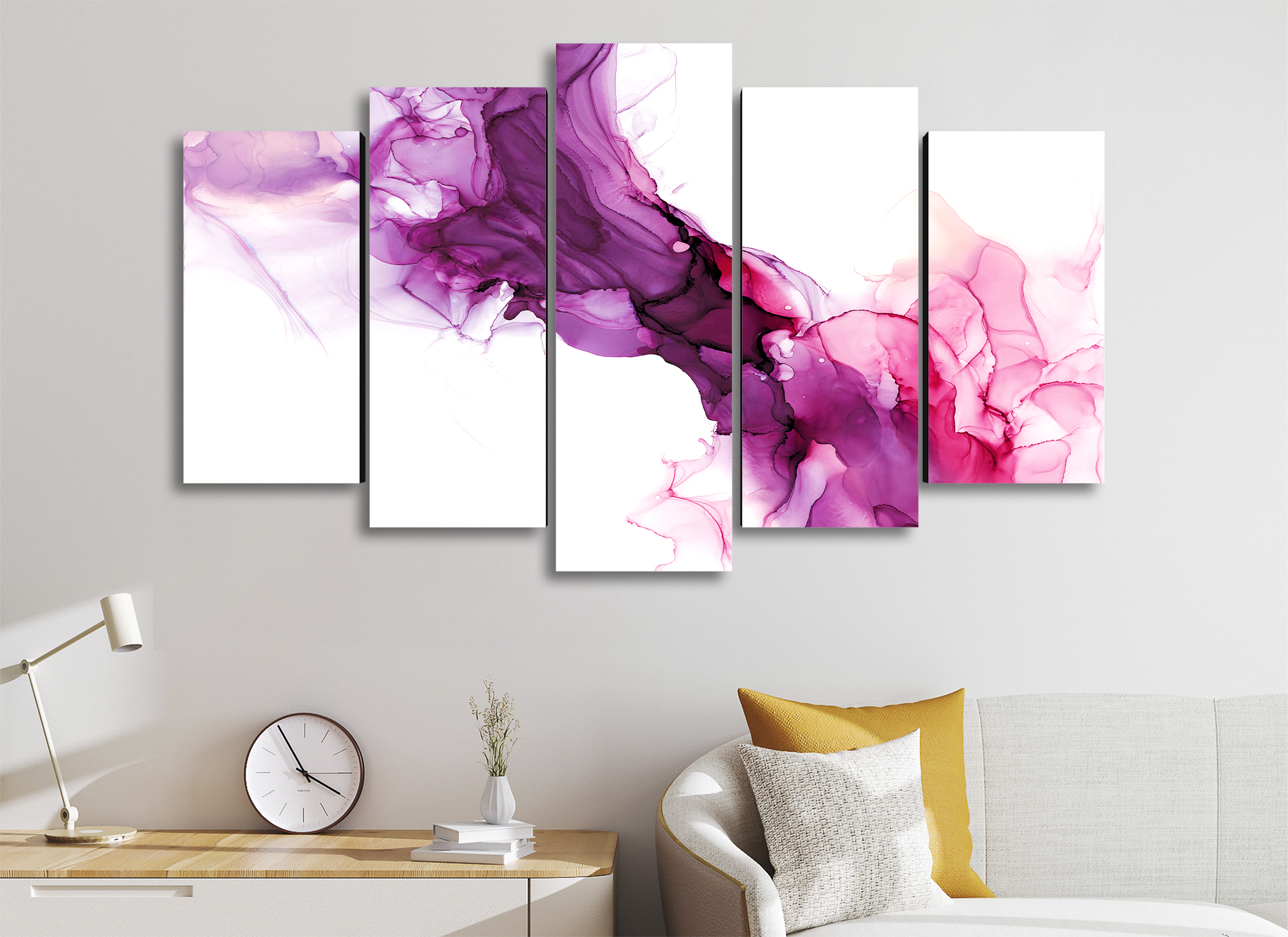 Cuadro Decorativo Abstracto Moderno Violeta Marmol 100x60cm 5pzs Cuadros MX