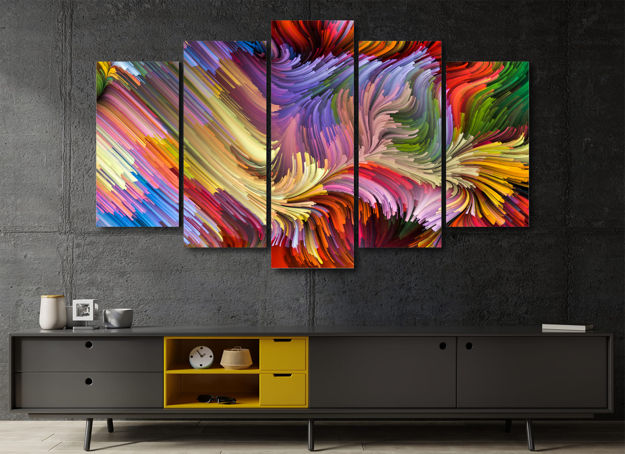 Cuadro Decorativo Abstracto Moderno Colores WallArt 100x60cm 5pzs Cuadros MX