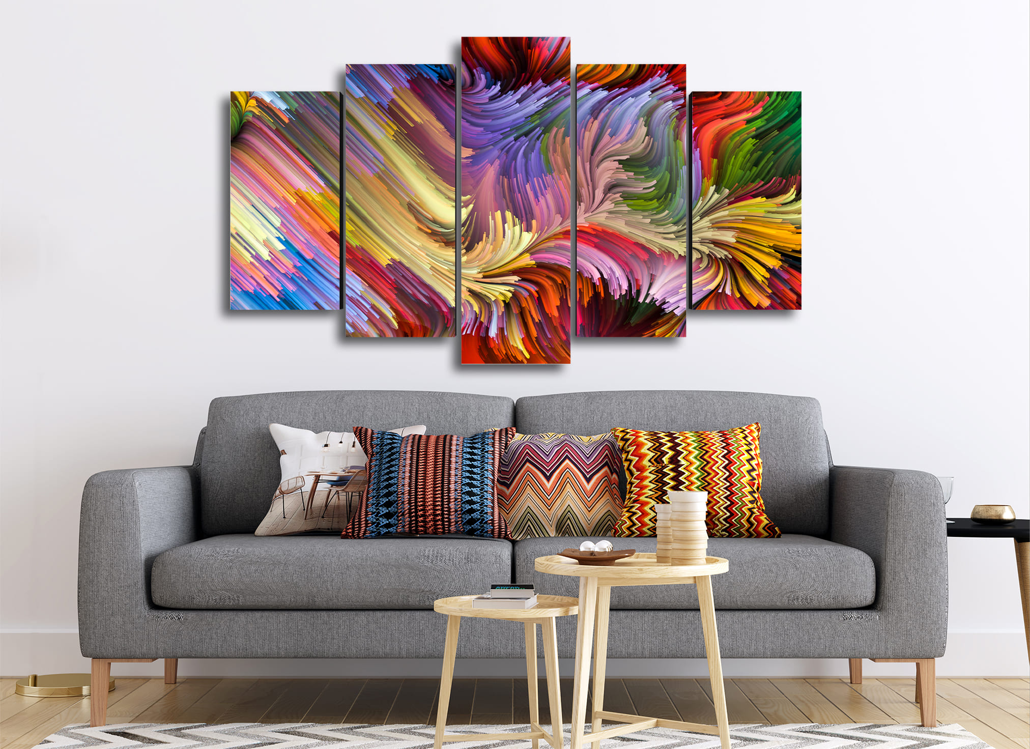 Cuadro Decorativo Abstracto Moderno Colores WallArt 100x60cm 5pzs Cuadros MX