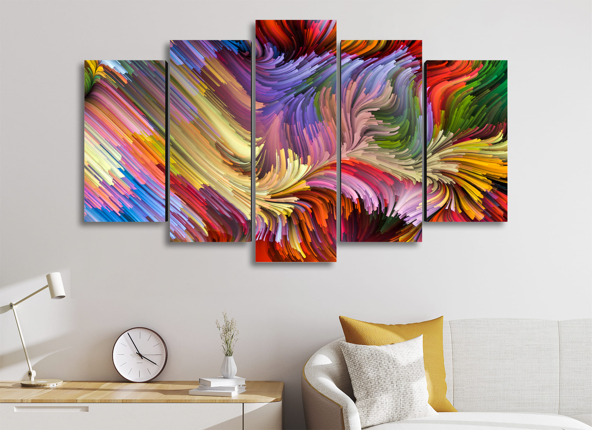 Cuadro Decorativo Abstracto Moderno Colores WallArt 100x60cm 5pzs Cuadros MX