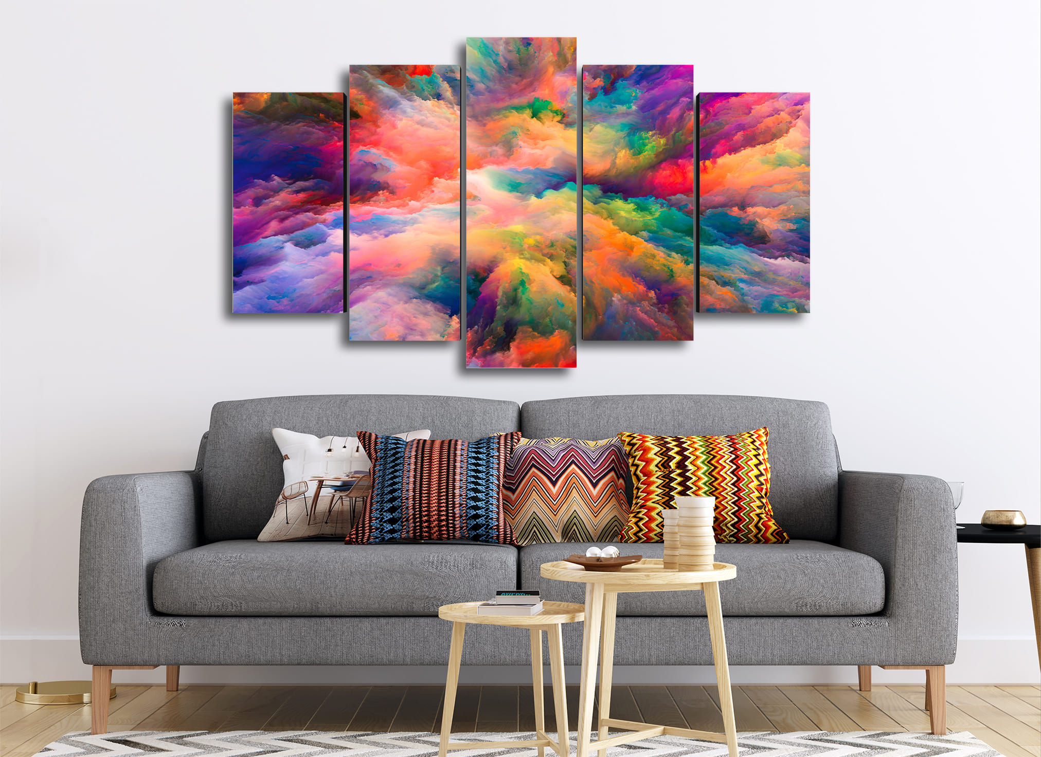 Cuadro Decorativo Abstracto Moderno Explosión de Colores 100x60cm 5pzs Cuadros MX