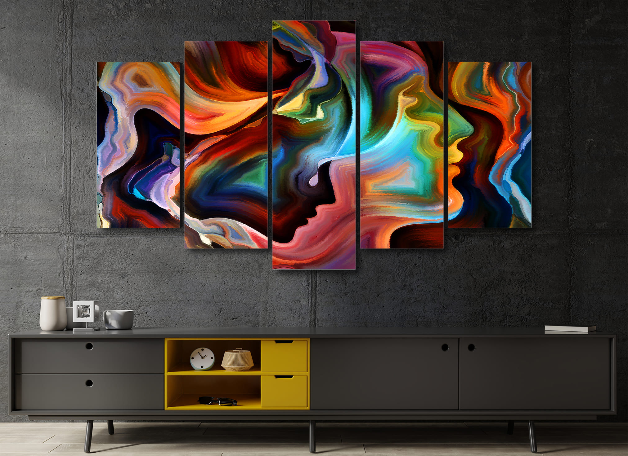 Cuadro Decorativo Abstracto Moderno Rostros Perfil 100x60cm 5pzs Cuadros MX