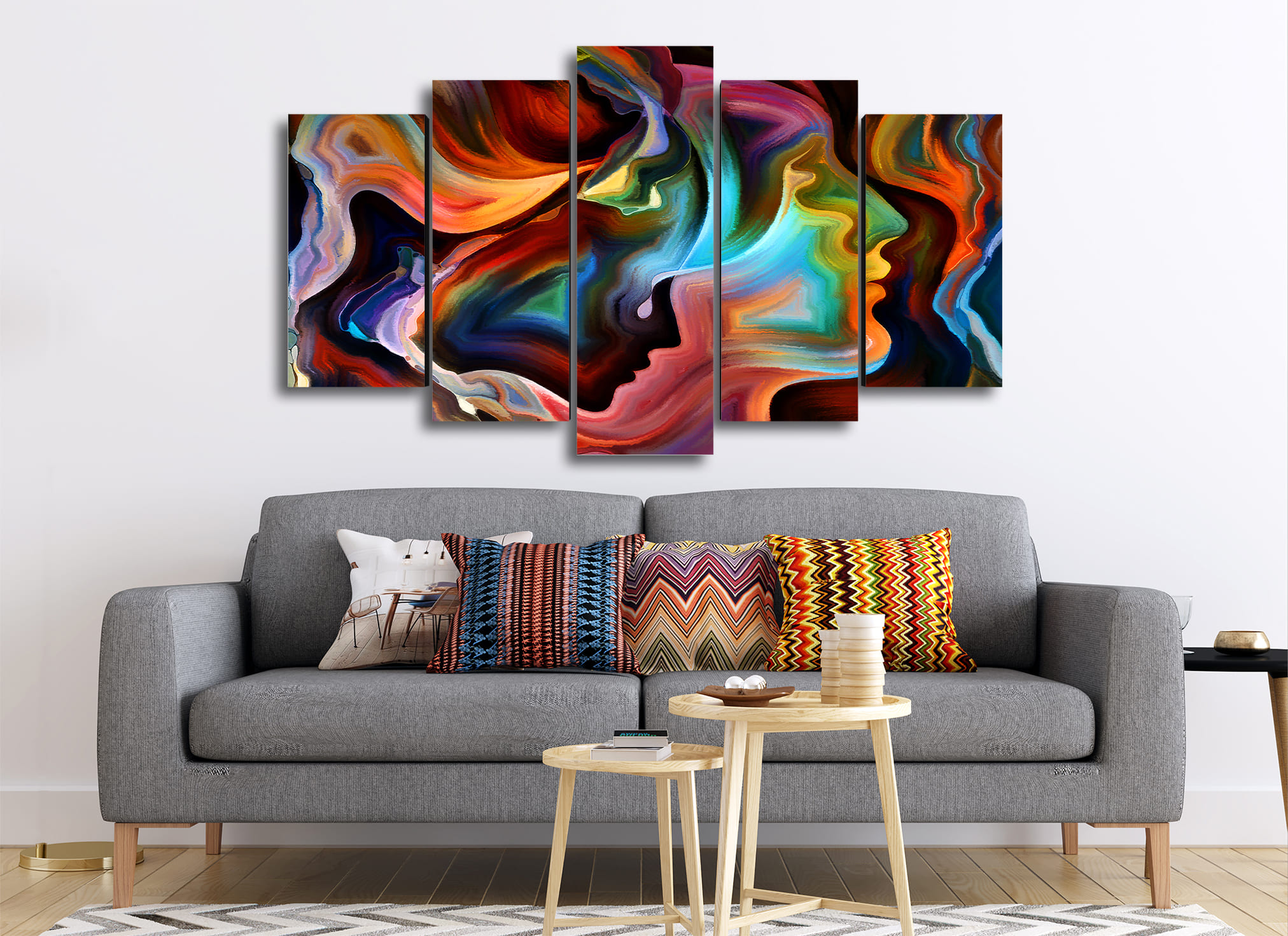 Cuadro Decorativo Abstracto Moderno Rostros Perfil 100x60cm 5pzs Cuadros MX