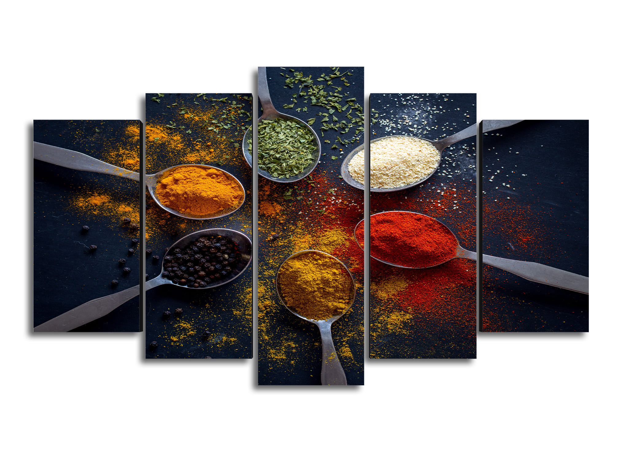 Cuadro Decorativo Cocina Cucharas Condimentos /Especies Mixtas 100x60cm 5pzs Cuadros MX