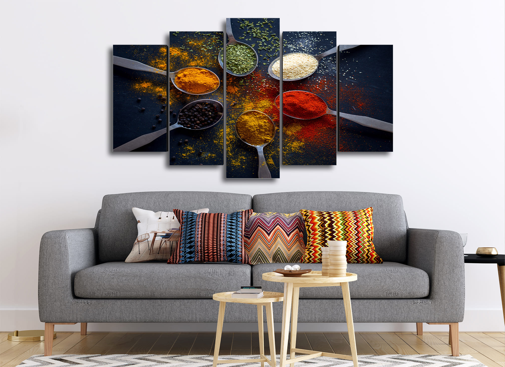 Cuadro Decorativo Cocina Cucharas Condimentos /Especies Mixtas 100x60cm 5pzs Cuadros MX