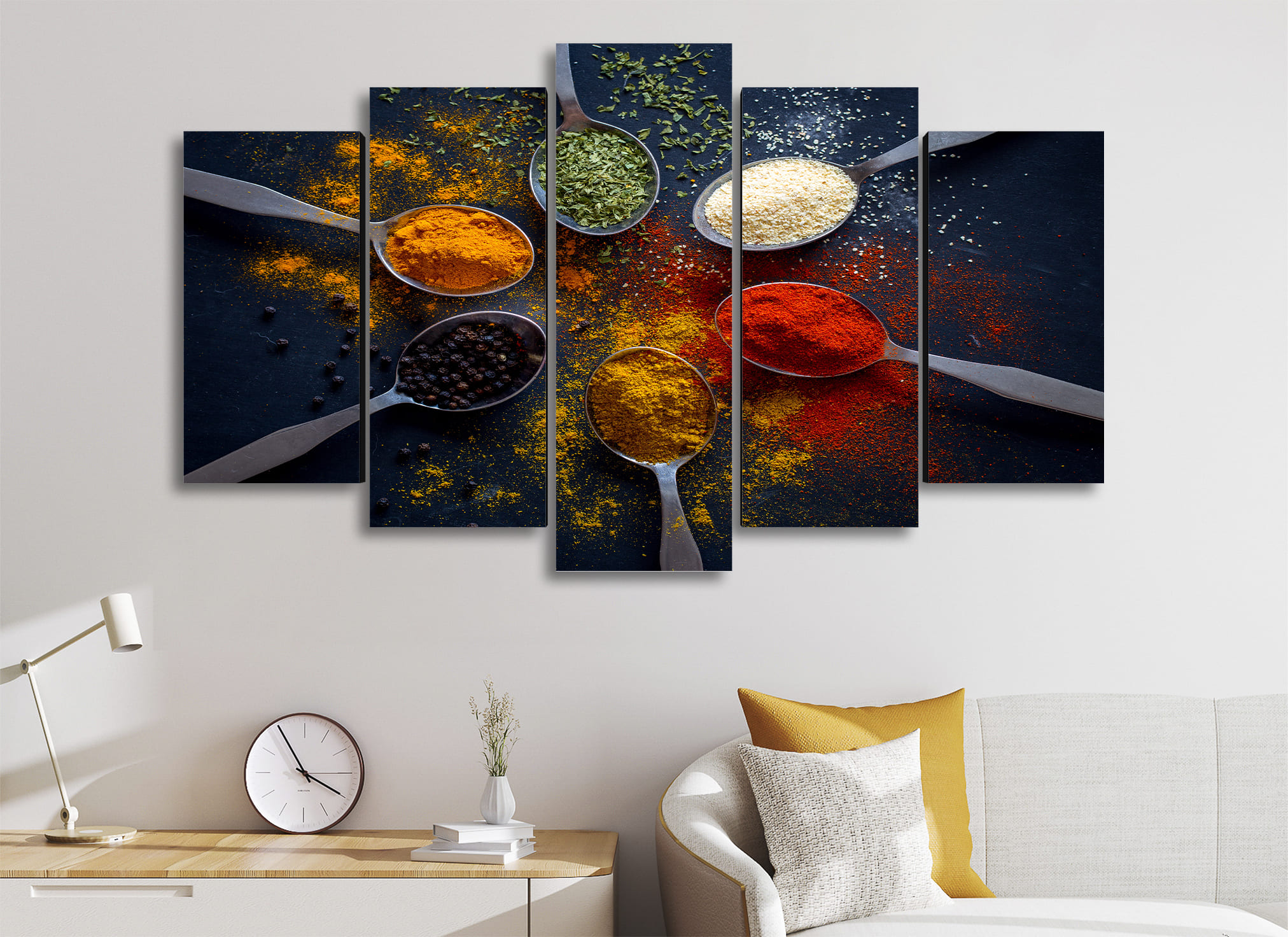 Cuadro Decorativo Cocina Cucharas Condimentos /Especies Mixtas 100x60cm 5pzs Cuadros MX