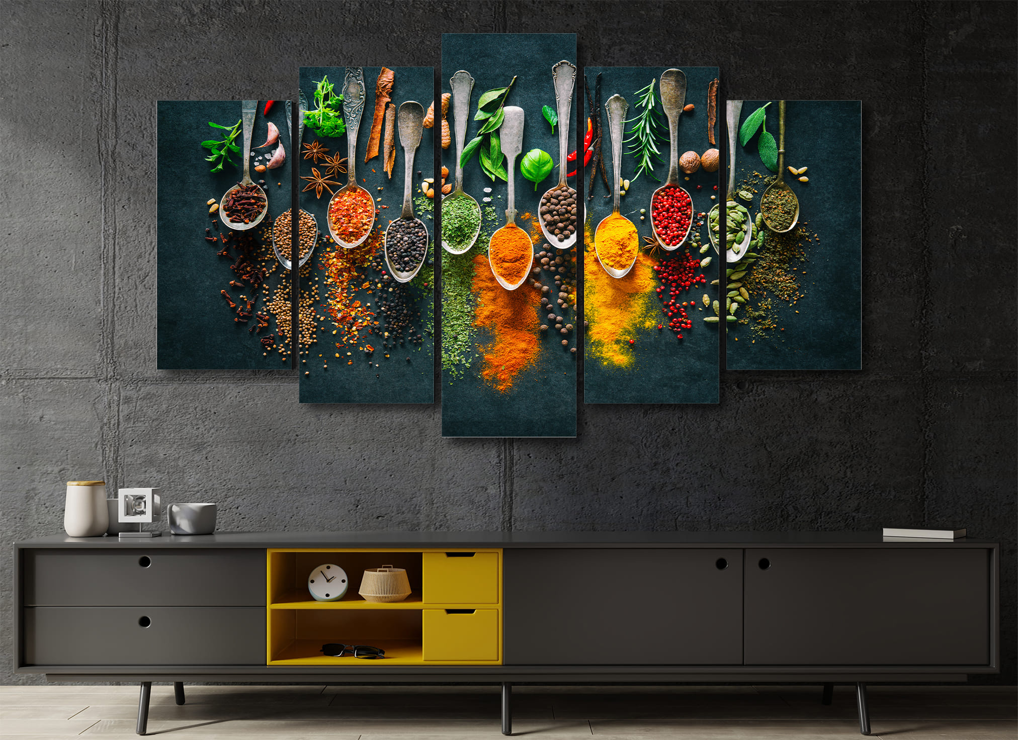Cuadro Decorativo Cocina Cucharas Esencias/Condimentos 100x60cm 5pzs Cuadros MX