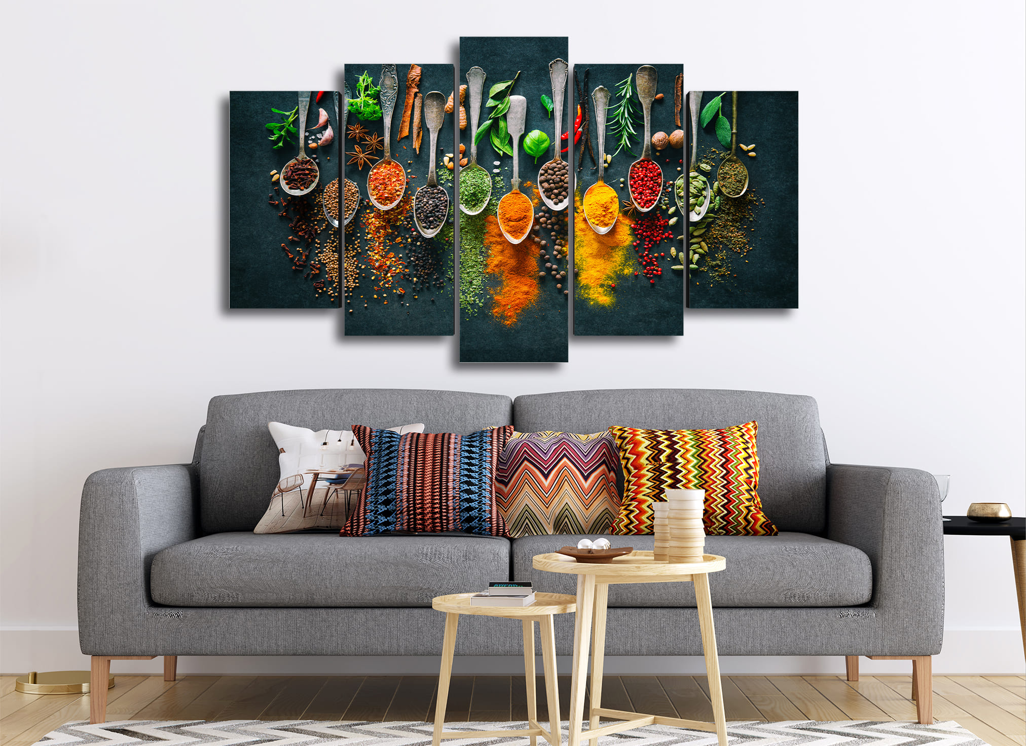 Cuadro Decorativo Cocina Cucharas Esencias/Condimentos 100x60cm 5pzs Cuadros MX