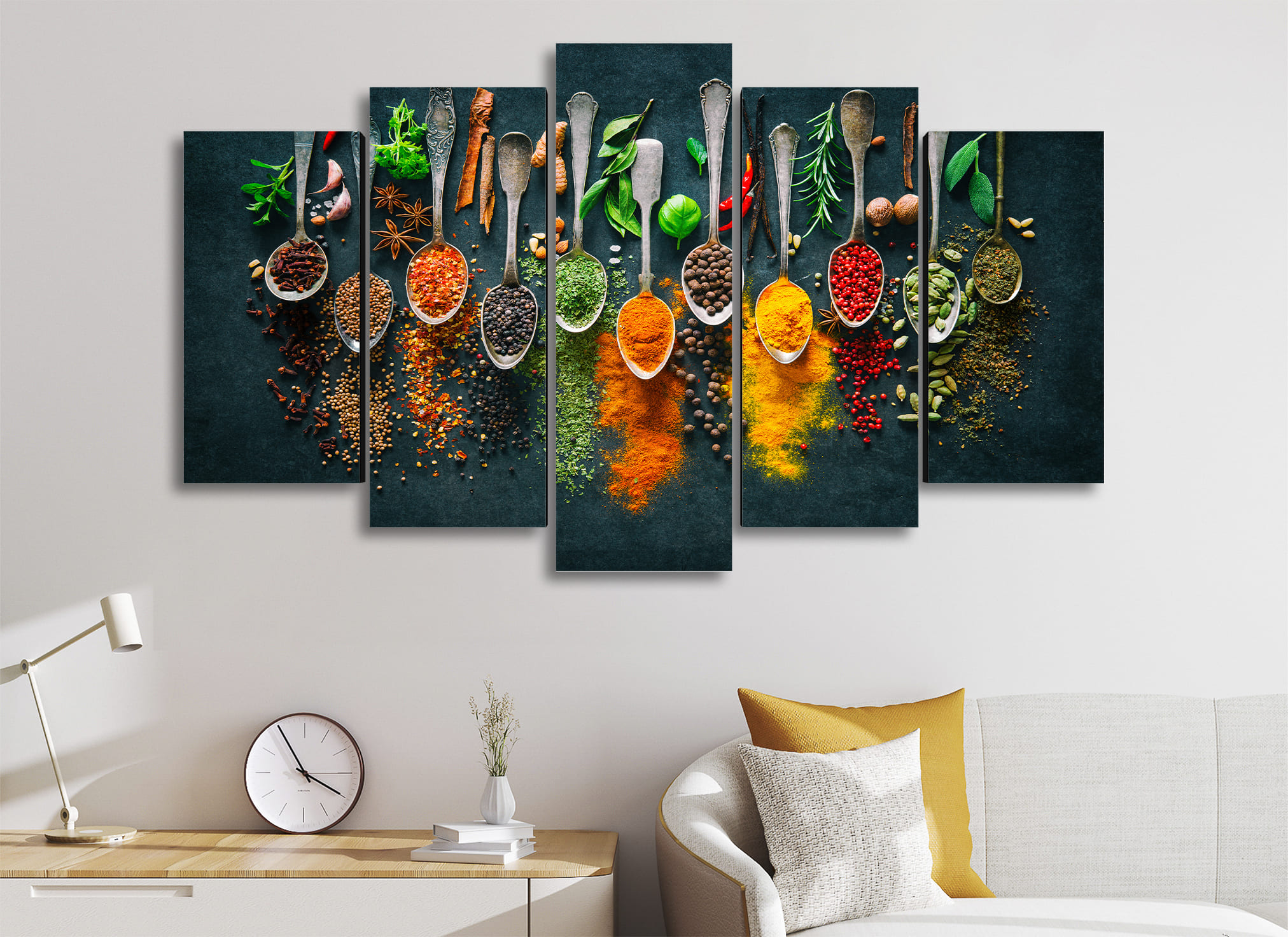 Cuadro Decorativo Cocina Cucharas Esencias/Condimentos 100x60cm 5pzs Cuadros MX