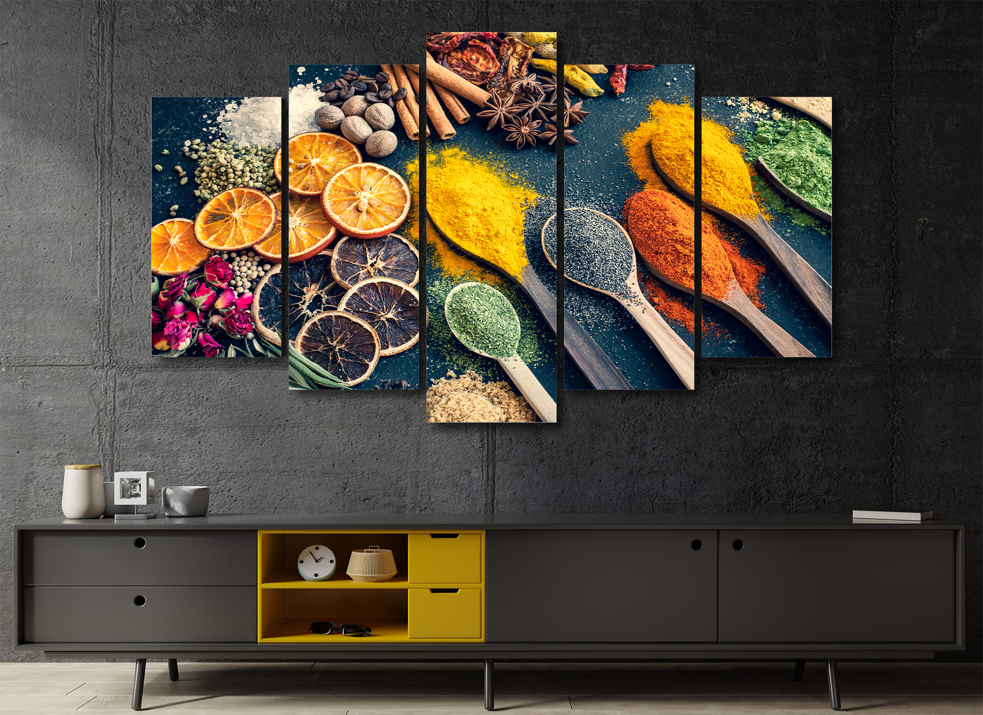 Cuadro Decorativo Cocina Esencias Secas en Polvo 100x60cm 5pzs Cuadros MX