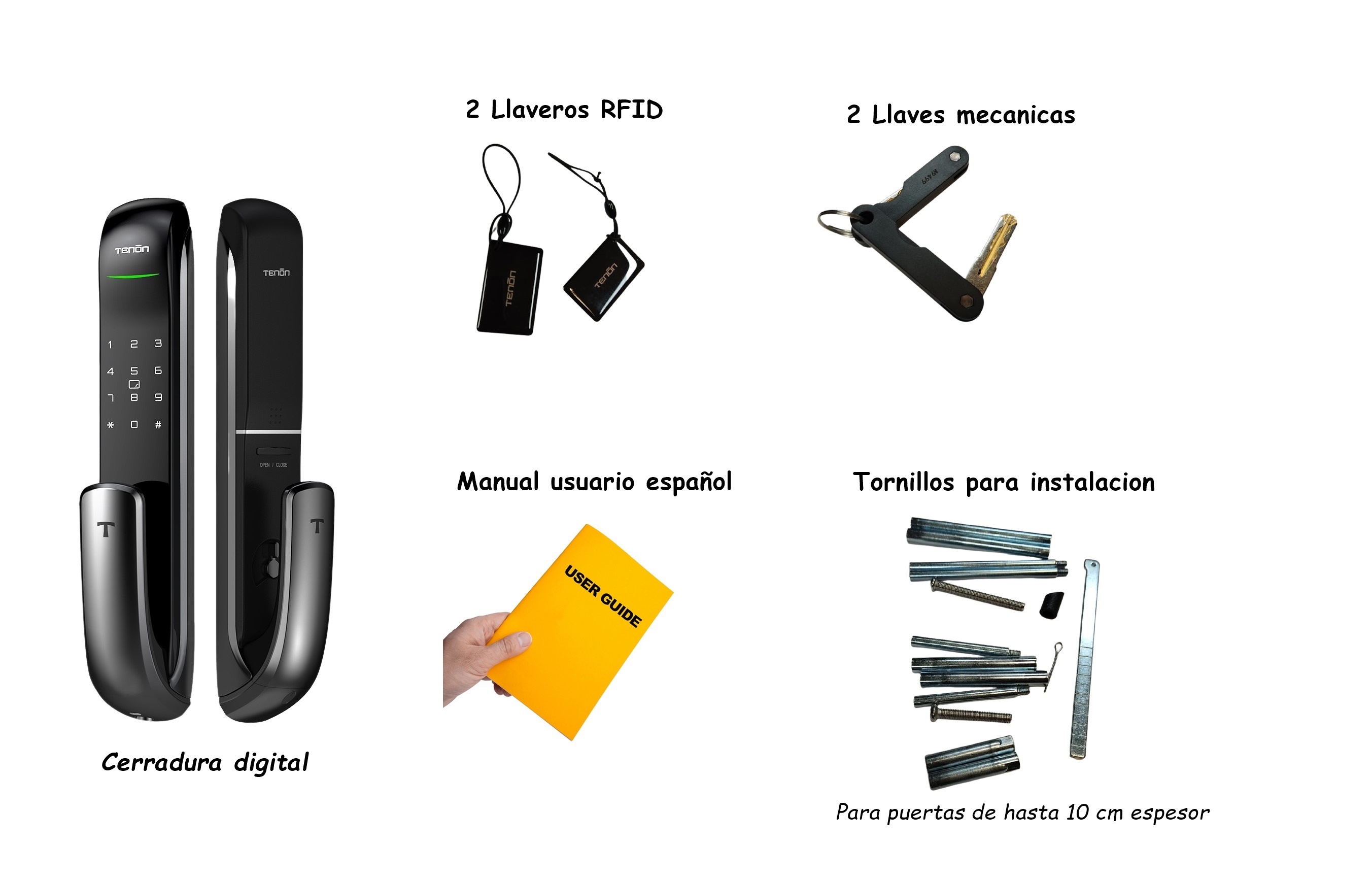Cerradura Digital Tenon A3 UV (huella, tarjeta, clave y llaves)