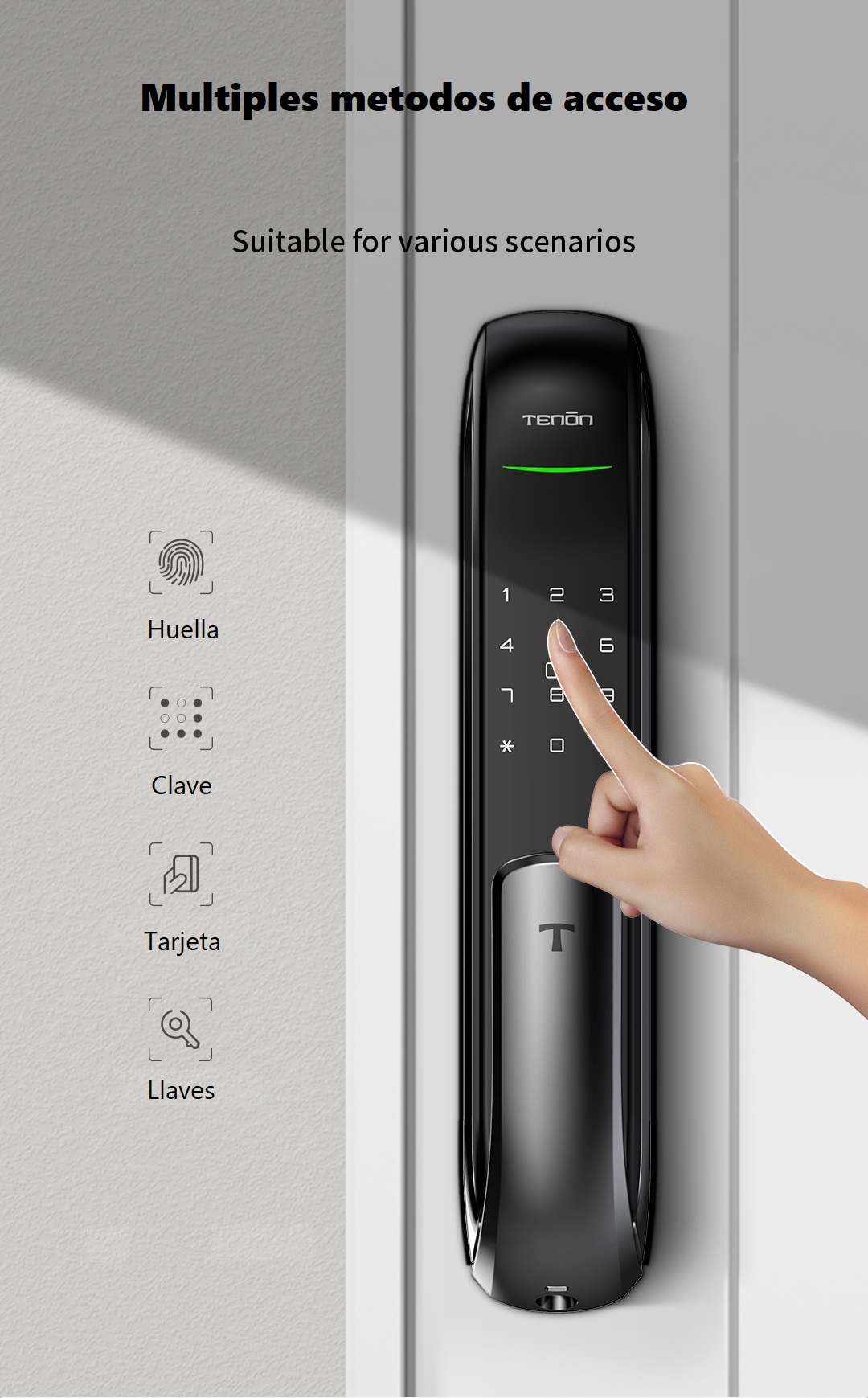 Cerradura Digital Tenon A3 UV (huella, tarjeta, clave y llaves)