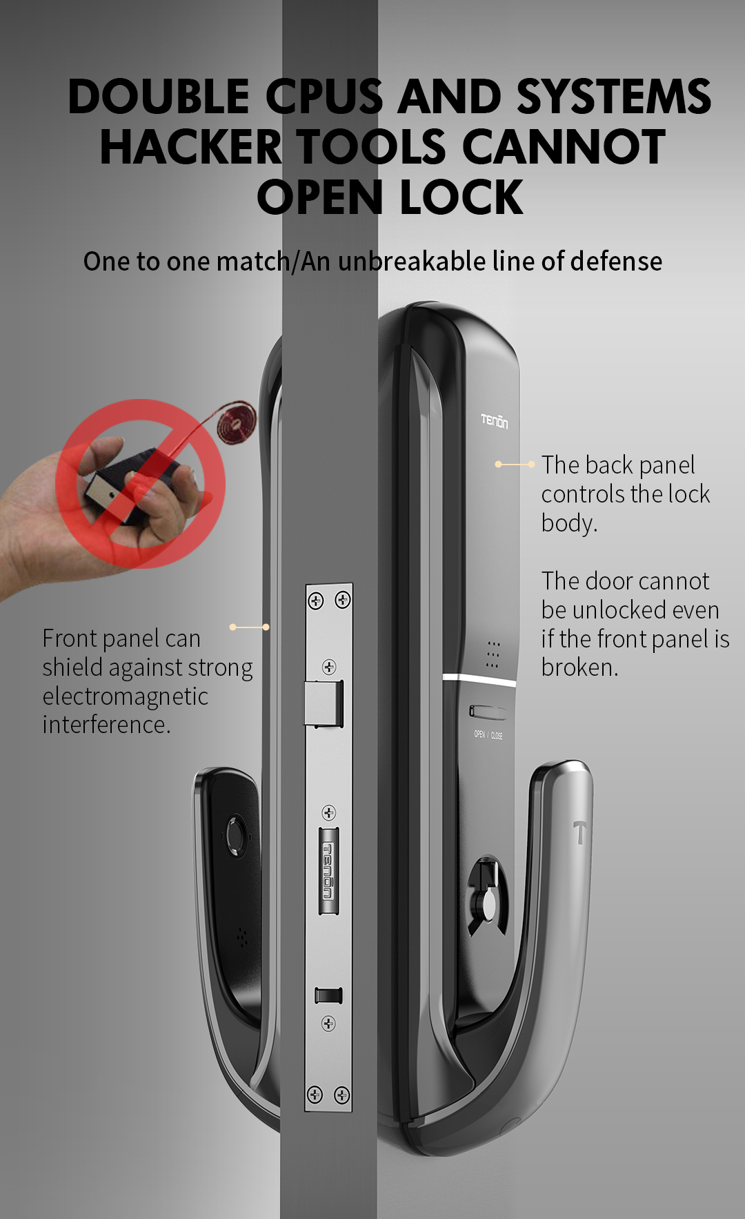 Cerradura Digital Tenon A3 UV (huella, tarjeta, clave y llaves)