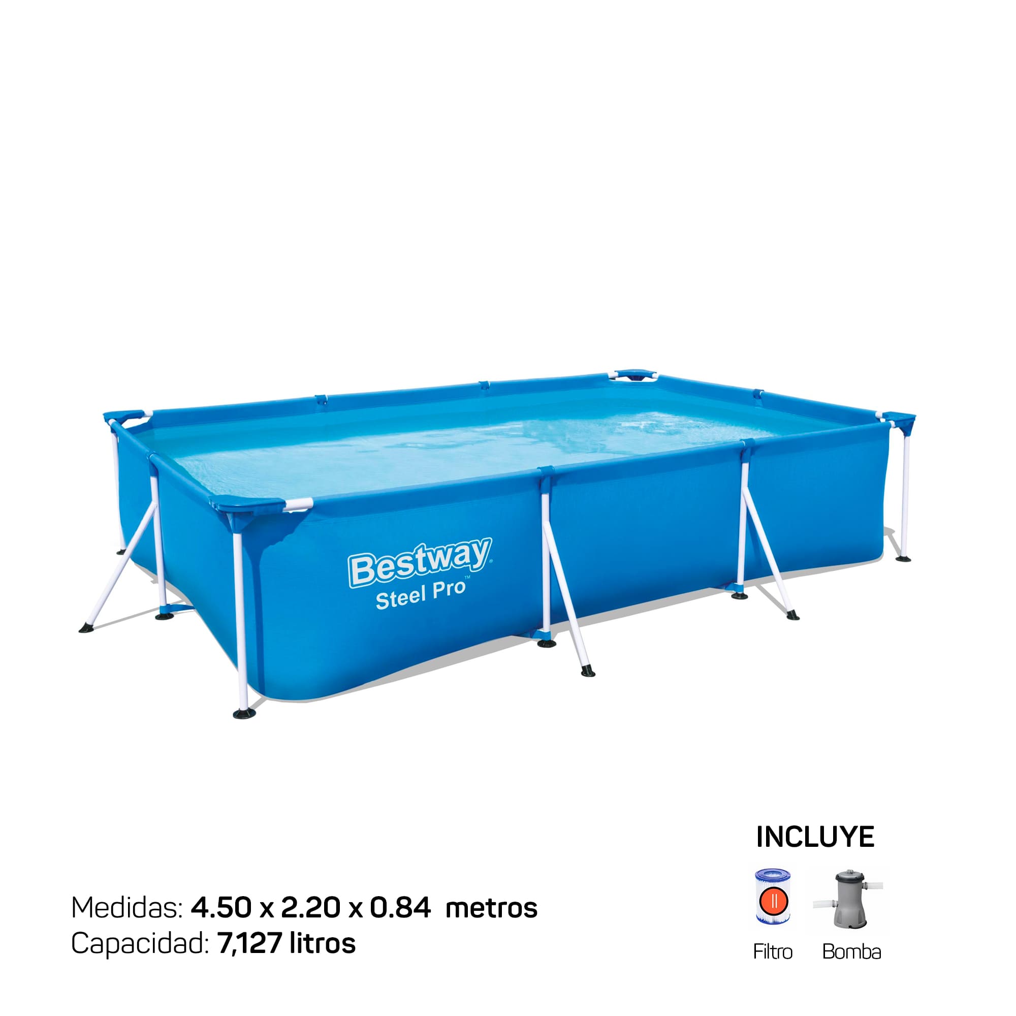 Alberca Estructural Rectangular, Bestway de 450 x 220 x 84 cm, incluye Bomba