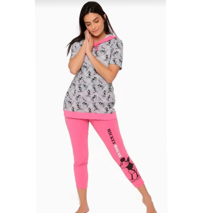 PIJAMA DAMA DISNEY MICKEY MOUSE CON CAPUCHA Y PANTALON ROSA ESTILO LEGGINS DREAM WEAR 9275