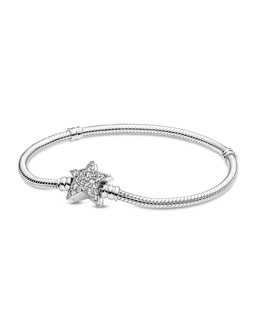Brazalete Pandora Moments Con Estrella Asimetrica Cubierta con Circonita cubica talla 17cm