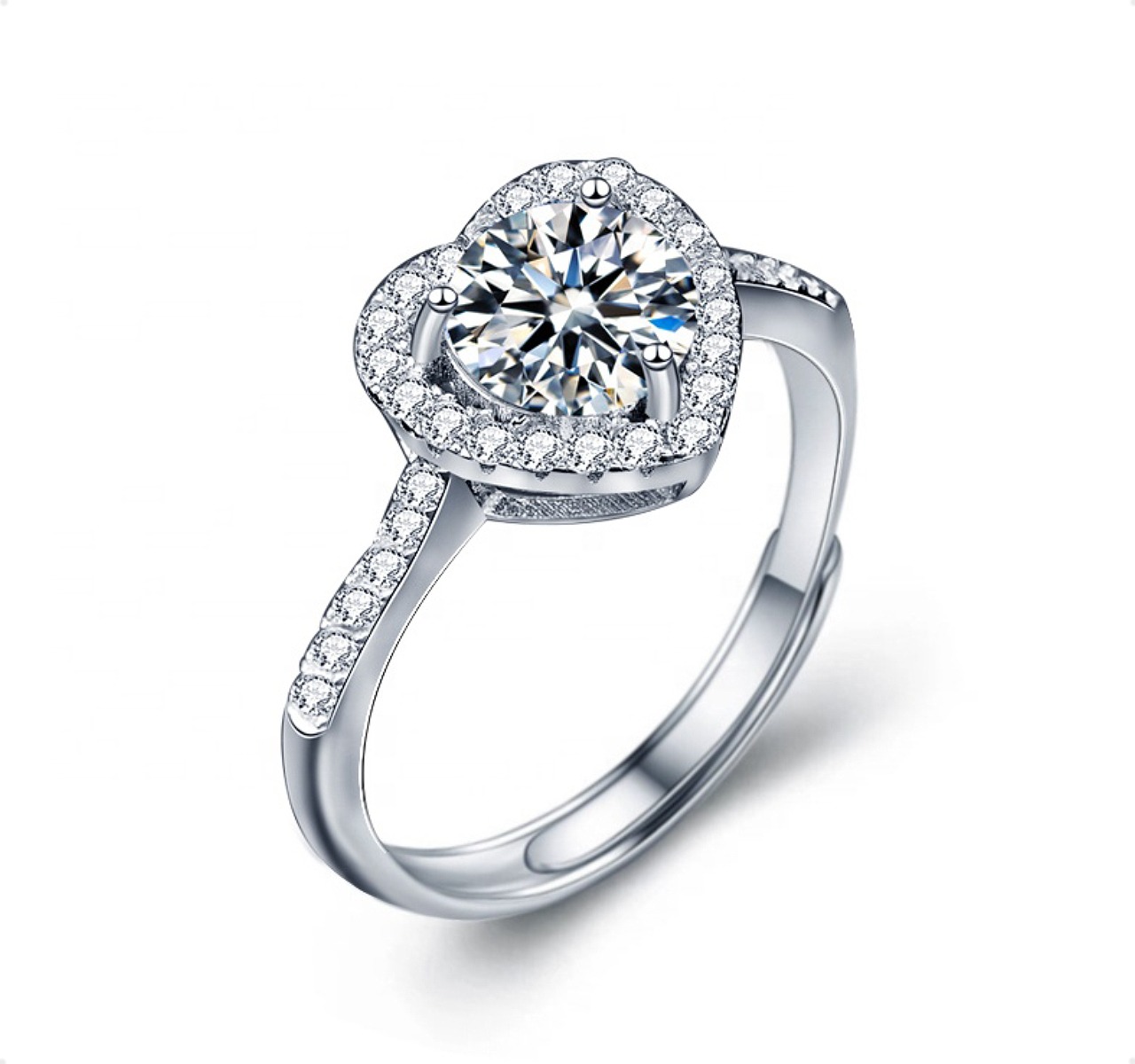 Anillo Compromiso Plata 925 Corazón Moissanita 1ct VAROURO Ajustable