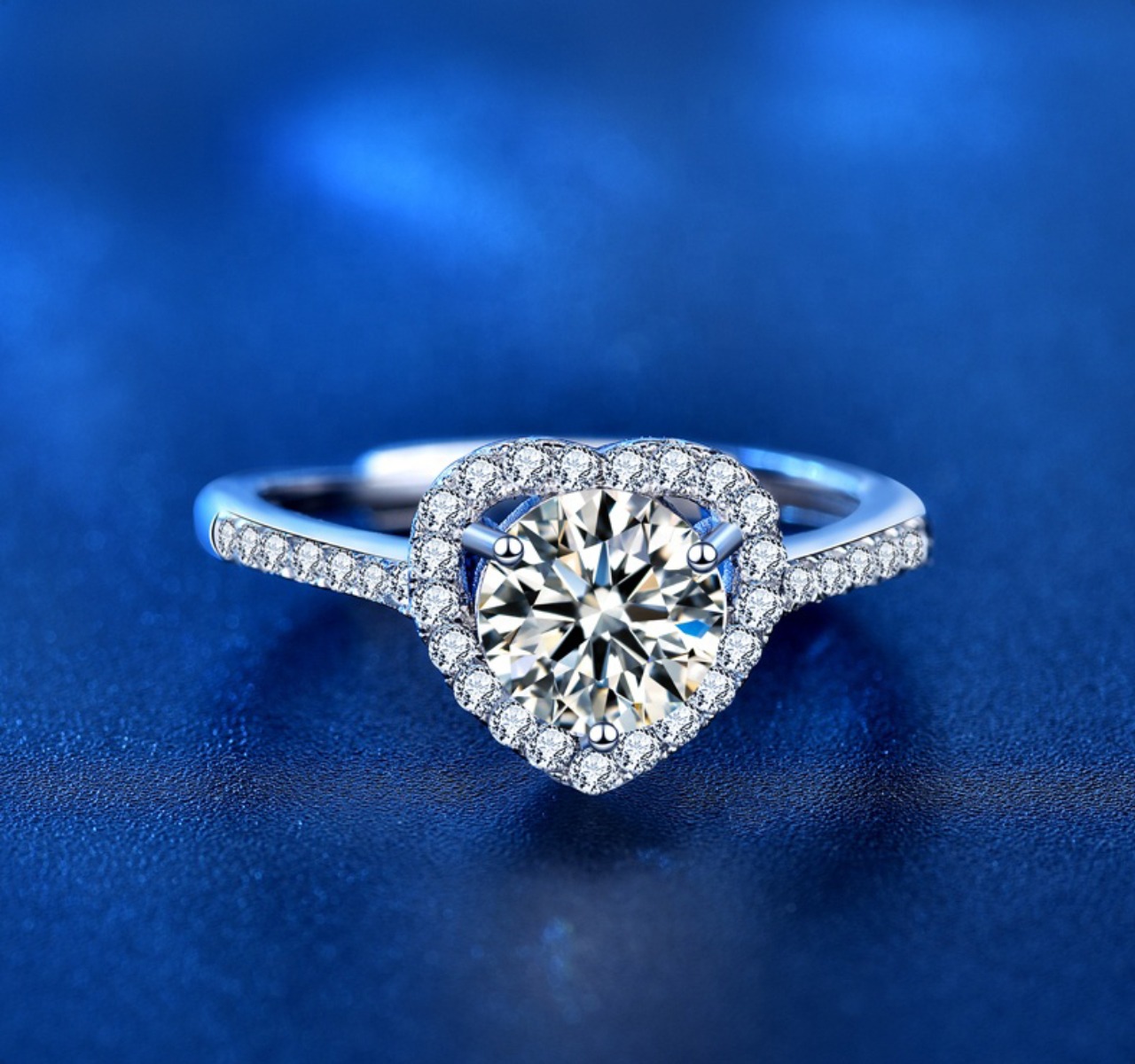 Anillo Compromiso Plata 925 Corazón Moissanita 1ct VAROURO Ajustable