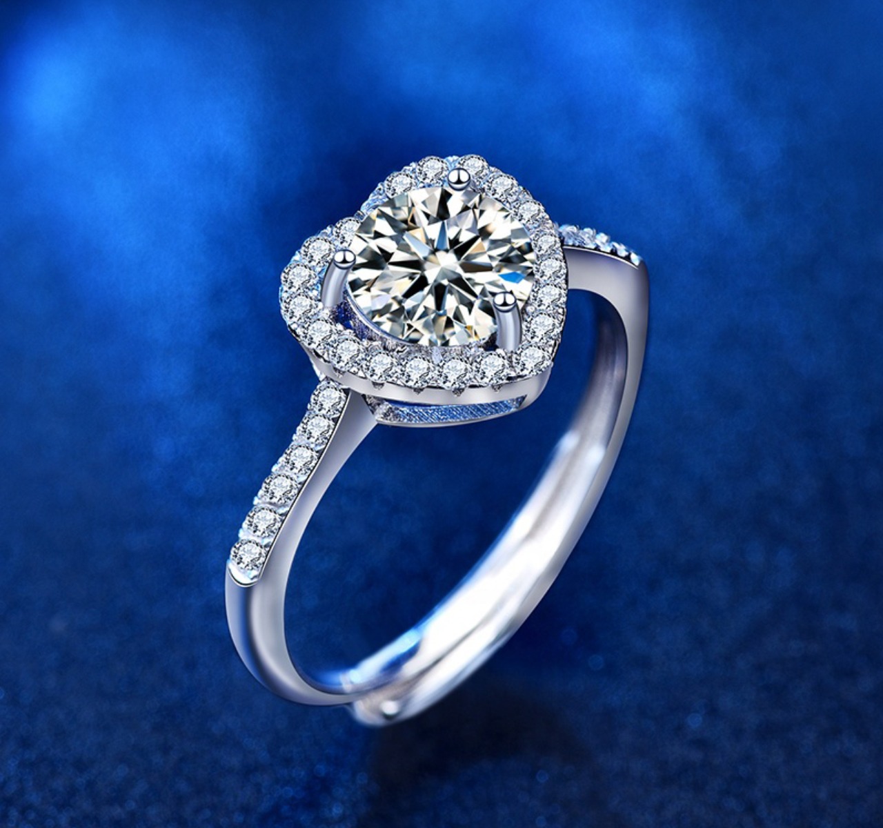 Anillo Compromiso Plata 925 Corazón Moissanita 1ct VAROURO Ajustable