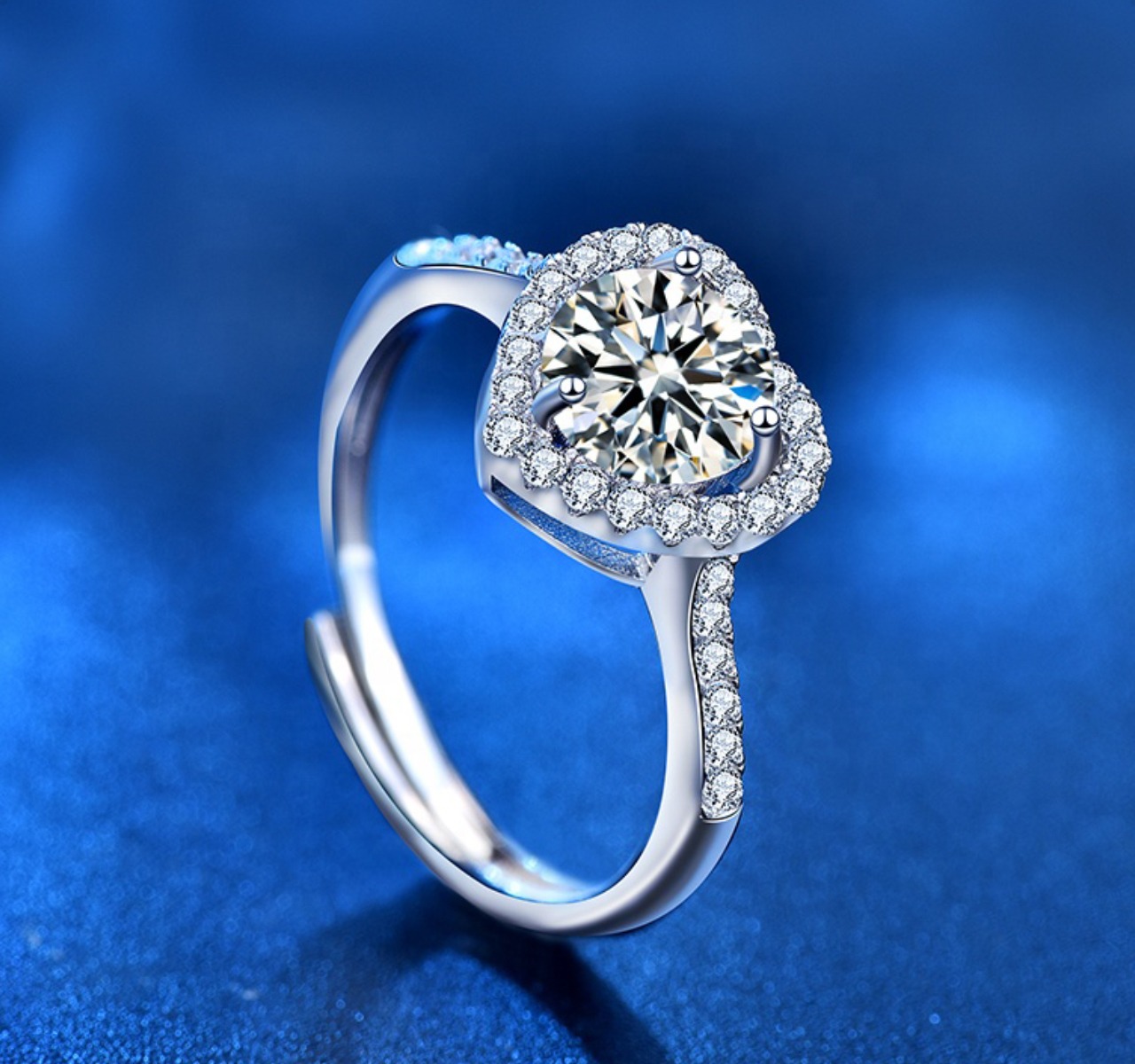 Anillo Compromiso Plata 925 Corazón Moissanita 1ct VAROURO Ajustable